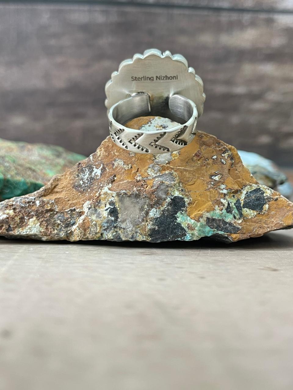 Handmade Sterling Silver White Buffalo Adjustable Ring "Signed Nizhoni"