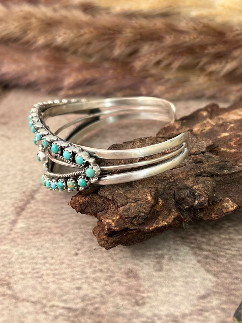 Handmade Sterling Silver Kingman Turquoise Cuff Bracelet Signed Nizhoni