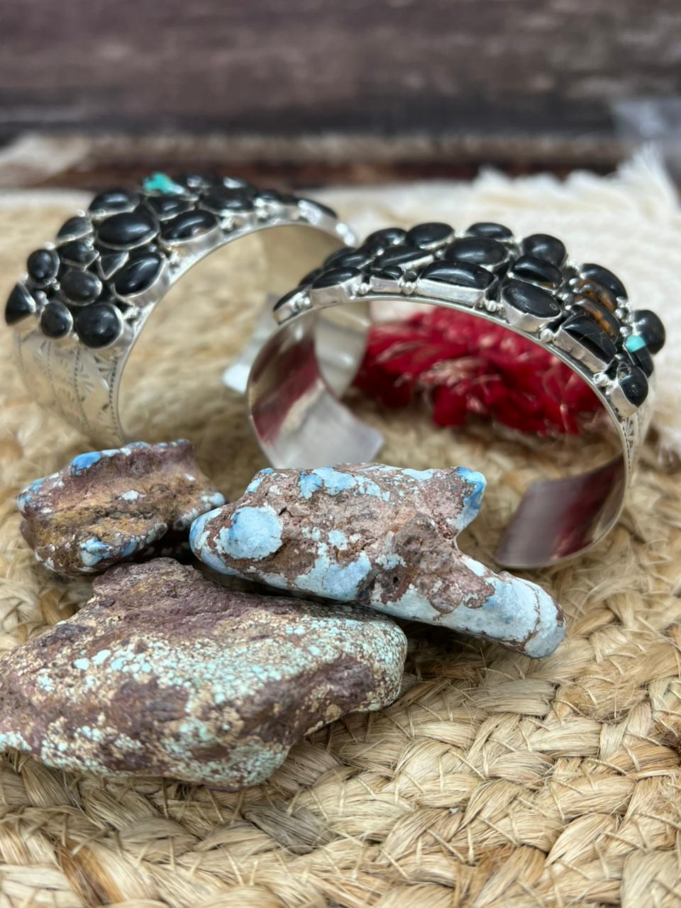 Handmade Sterling Silver Blackjack Turquoise Bracelet "Signed Nizhoni"