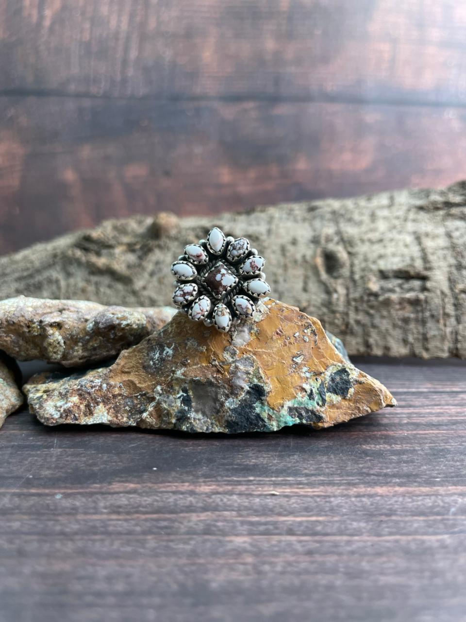 Handmade Sterling Silver Wildhorse Magnesite Adjustable Ring "Signed Nizhoni"