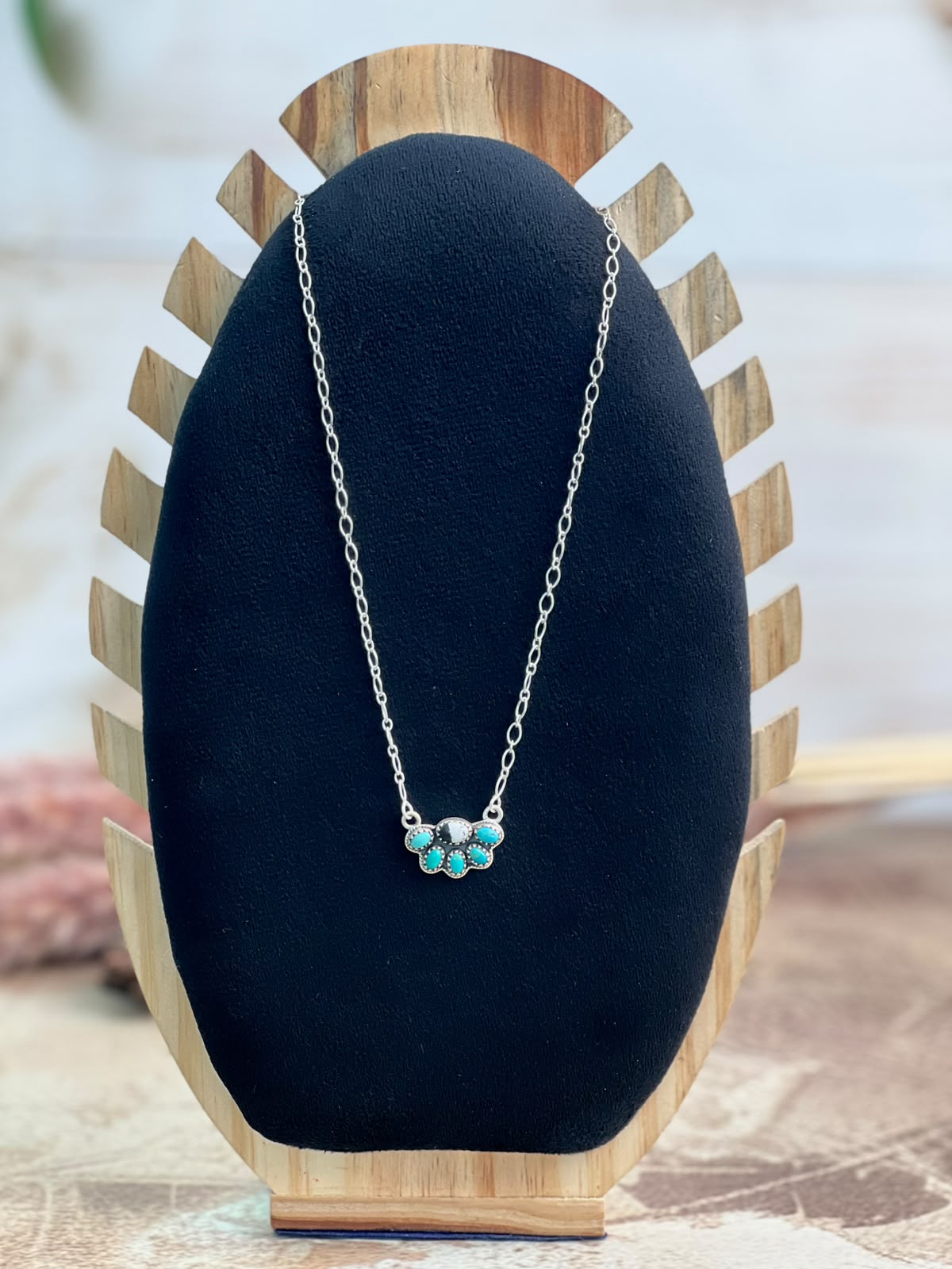 Handmade Sterling Silver Kingman Turquoise with White Buffalo Necklace Signed Nizhoni