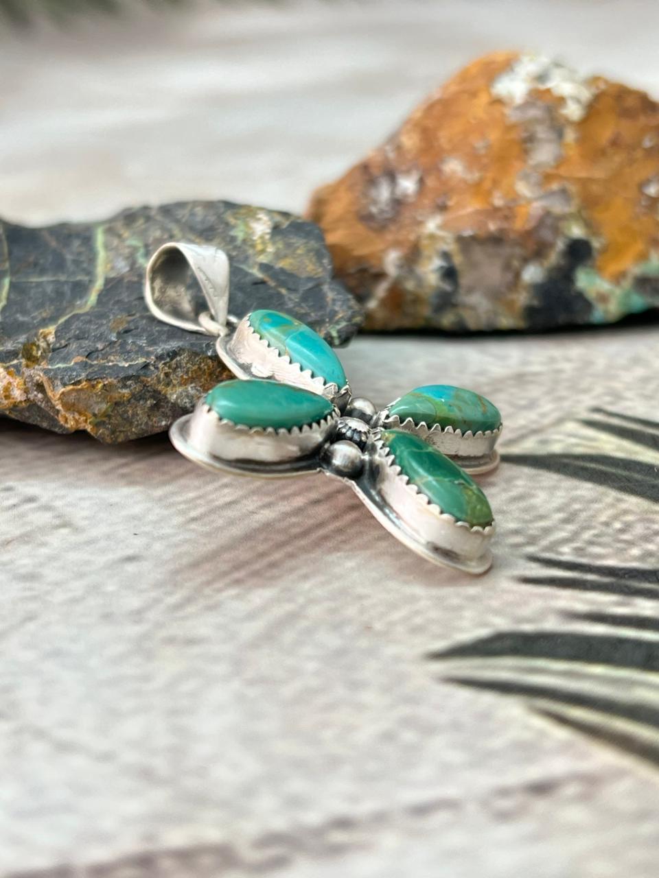 Handmade Sterling Silver Kingman Turquoise Pendant "Signed Nizhoni"