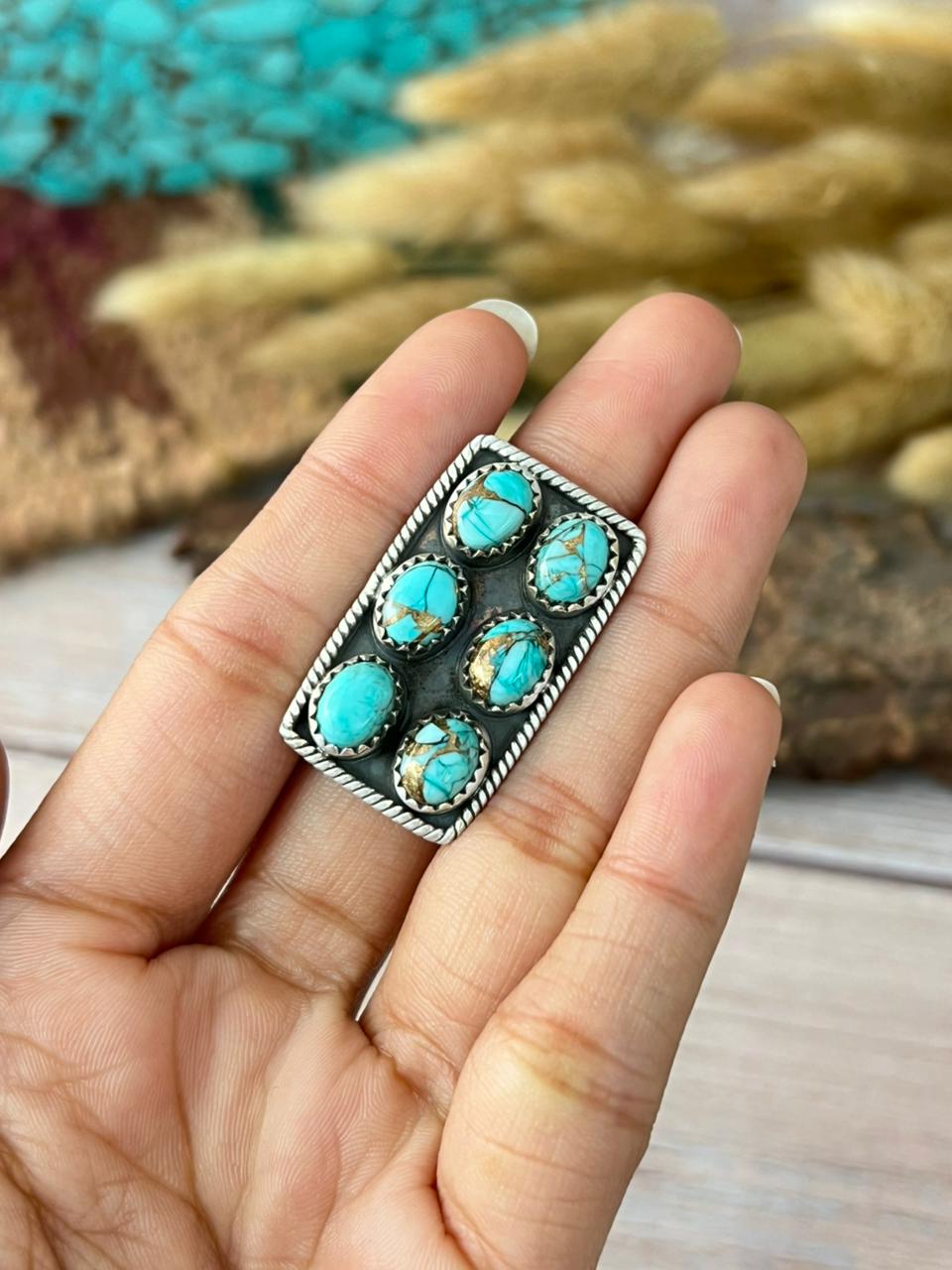 Handmade Sterling Silver Mint Dahlia Collection: Adjustable Bar Ring "Signed Nizhoni"