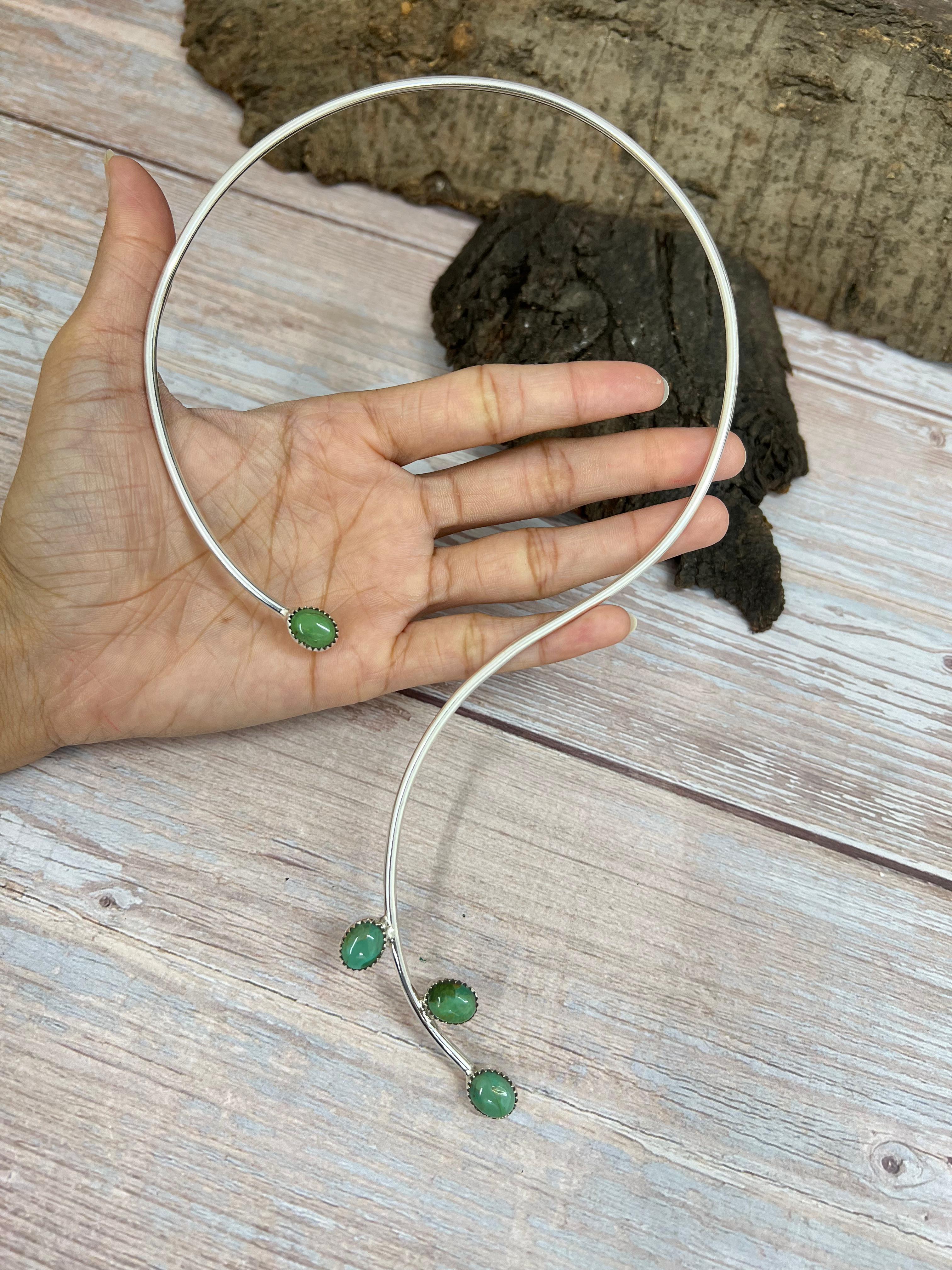 Handmade Sterling Silver Kingman Turquoise Wrap Necklace with Signed Nizhoni (8)