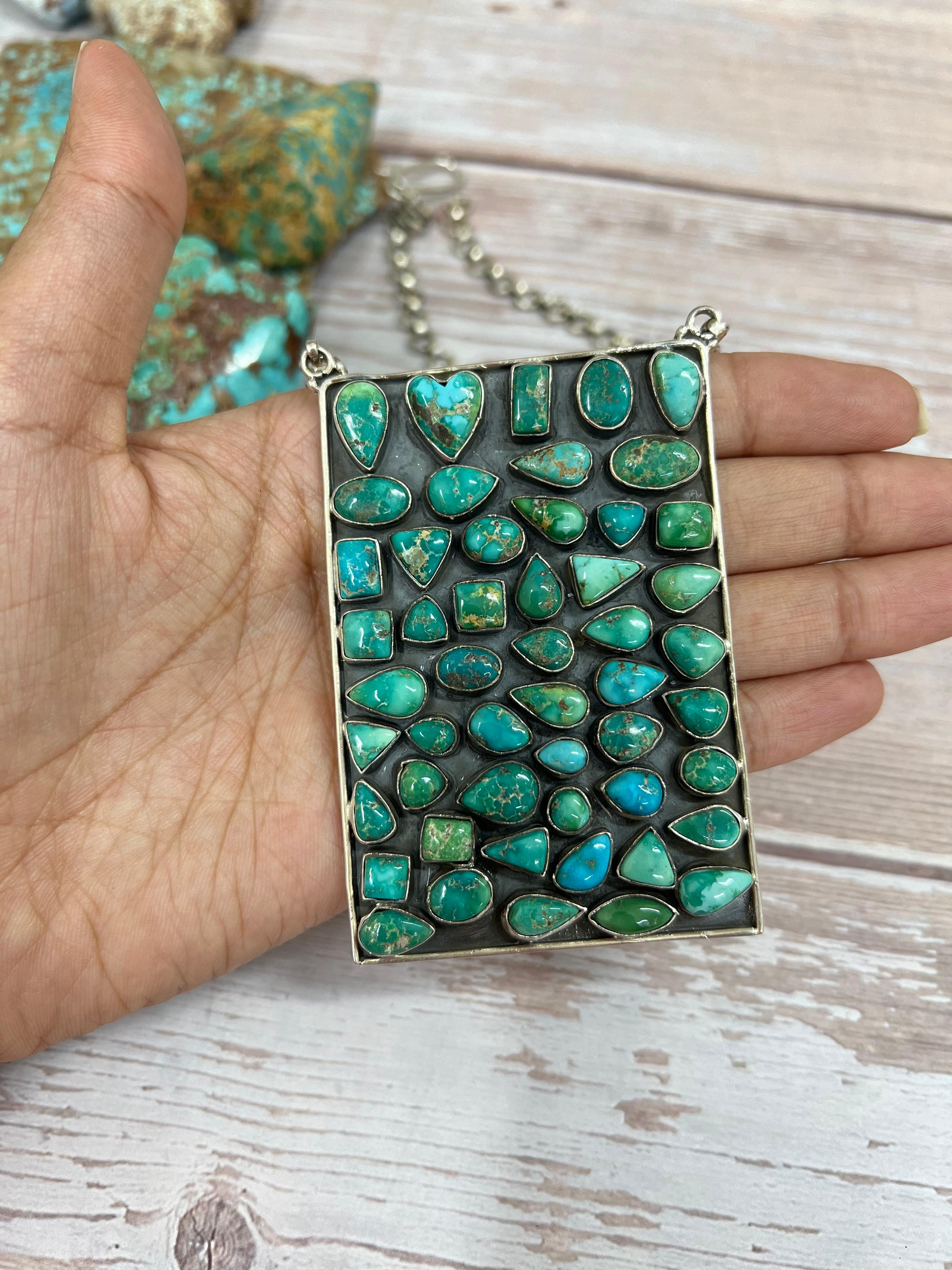 Handmade Sterling Silver Sonoran Mountain Turquoise Necklace with Signed Nizhoni (3)