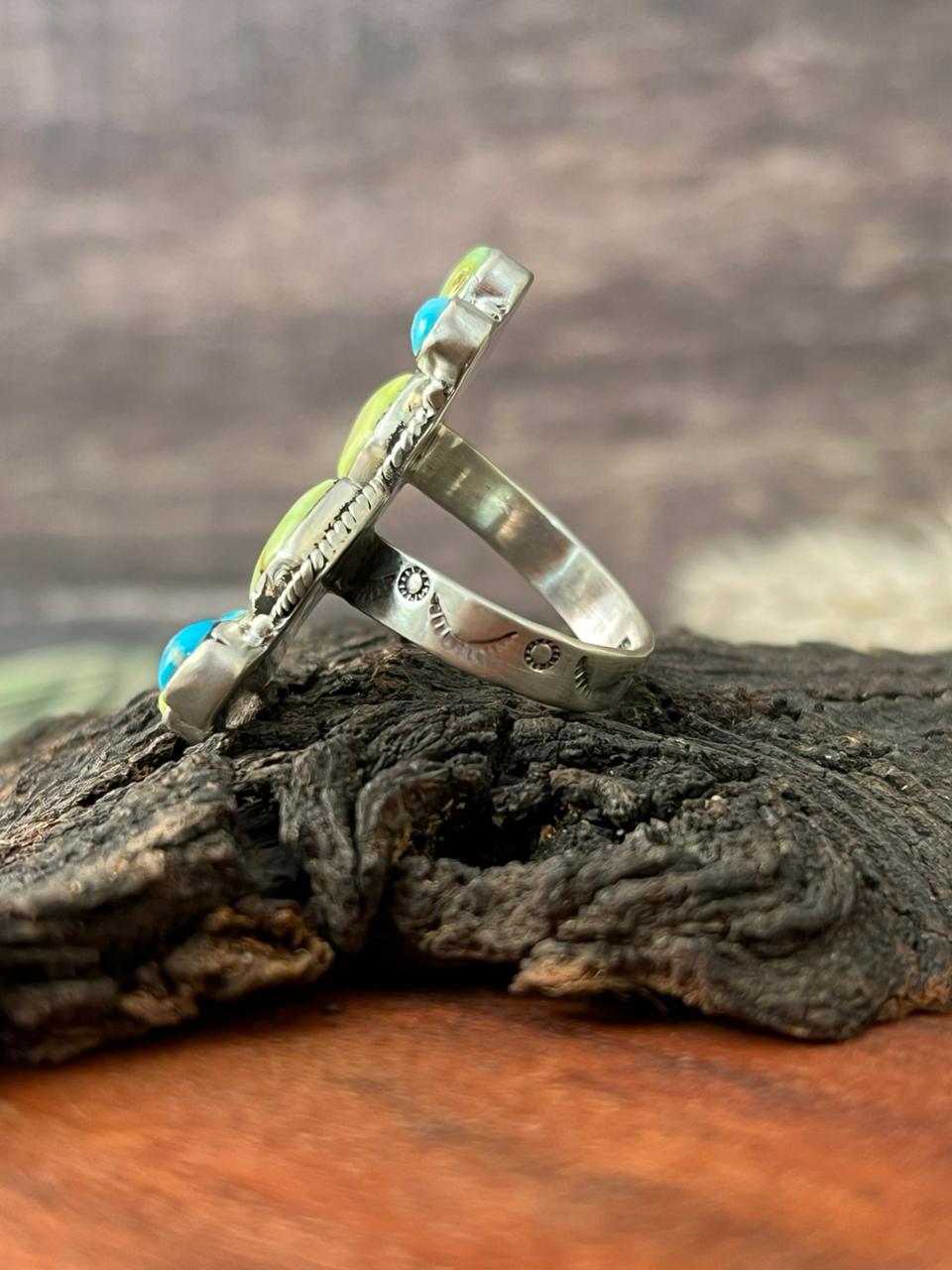 Handmade Sterling Silver White Water with Palomino Turquoise Collection: Adjustable Ring "Signed Nizhoni"