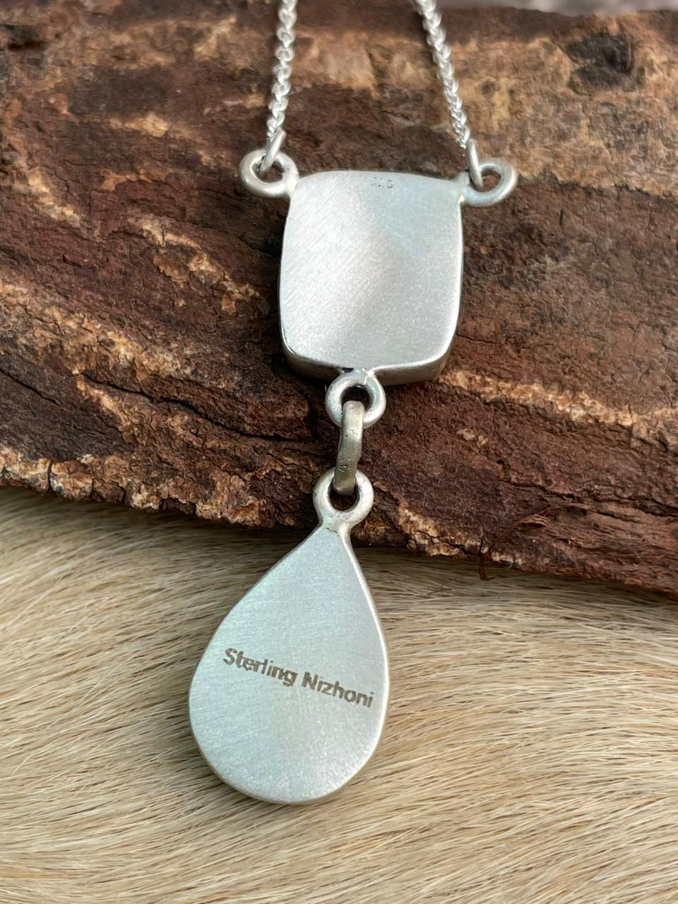 Handmade Sterling Silver Royston Ribbon Turquoise Necklace "Signed Nizhoni"