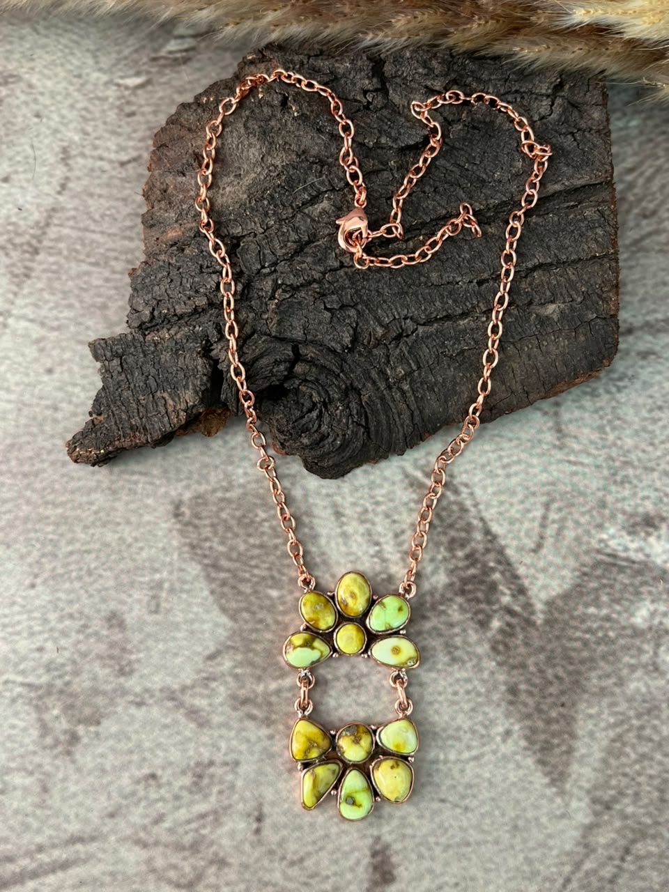 Handmade Palomino Turquoise Copper Collection: Necklace Signed Nizhoni