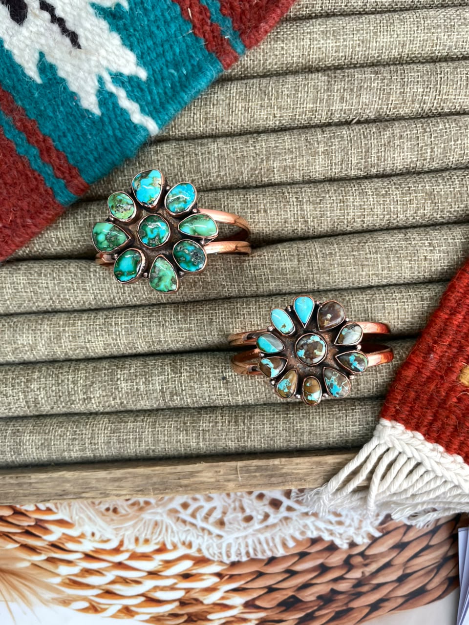Handmade Sonoran Mountain and Royston Turquoise Copper Collection: Cuff Bracelet Signed Nizhoni