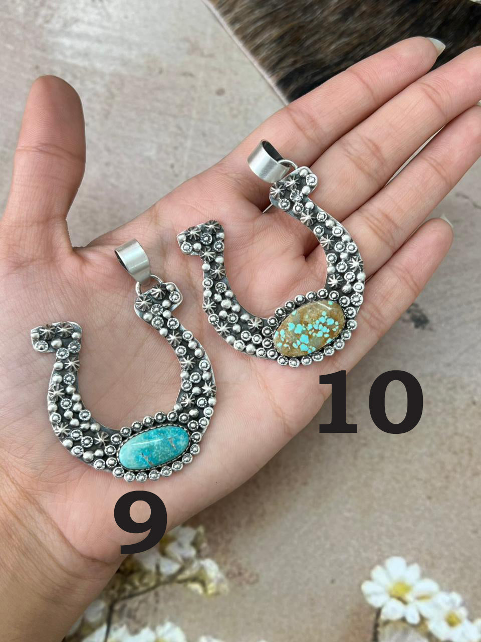 Handmade Sterling Silver Multi Stone Horse Shoe Pendant "Signed Nizhoni" (9)