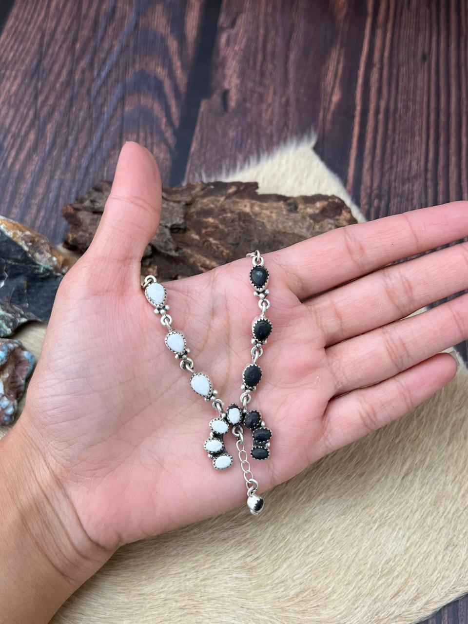 Handmade Sterling Silver White Buffalo Squash Blossom Necklace "Signed Nizhoni"