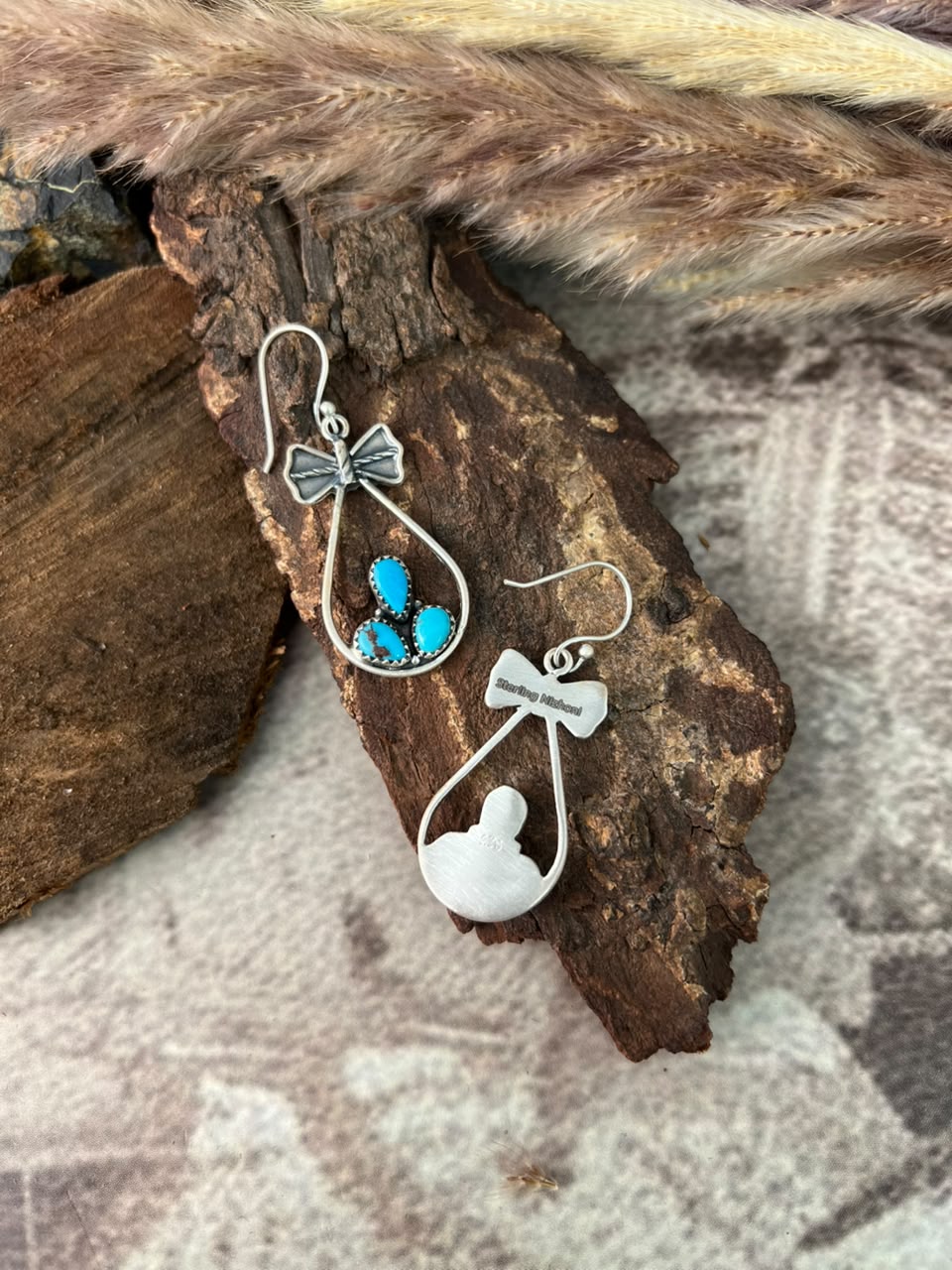 Handmade Sterling Silver Egyptian Turquoise Hook Dangle Earrings Signed Nizhoni