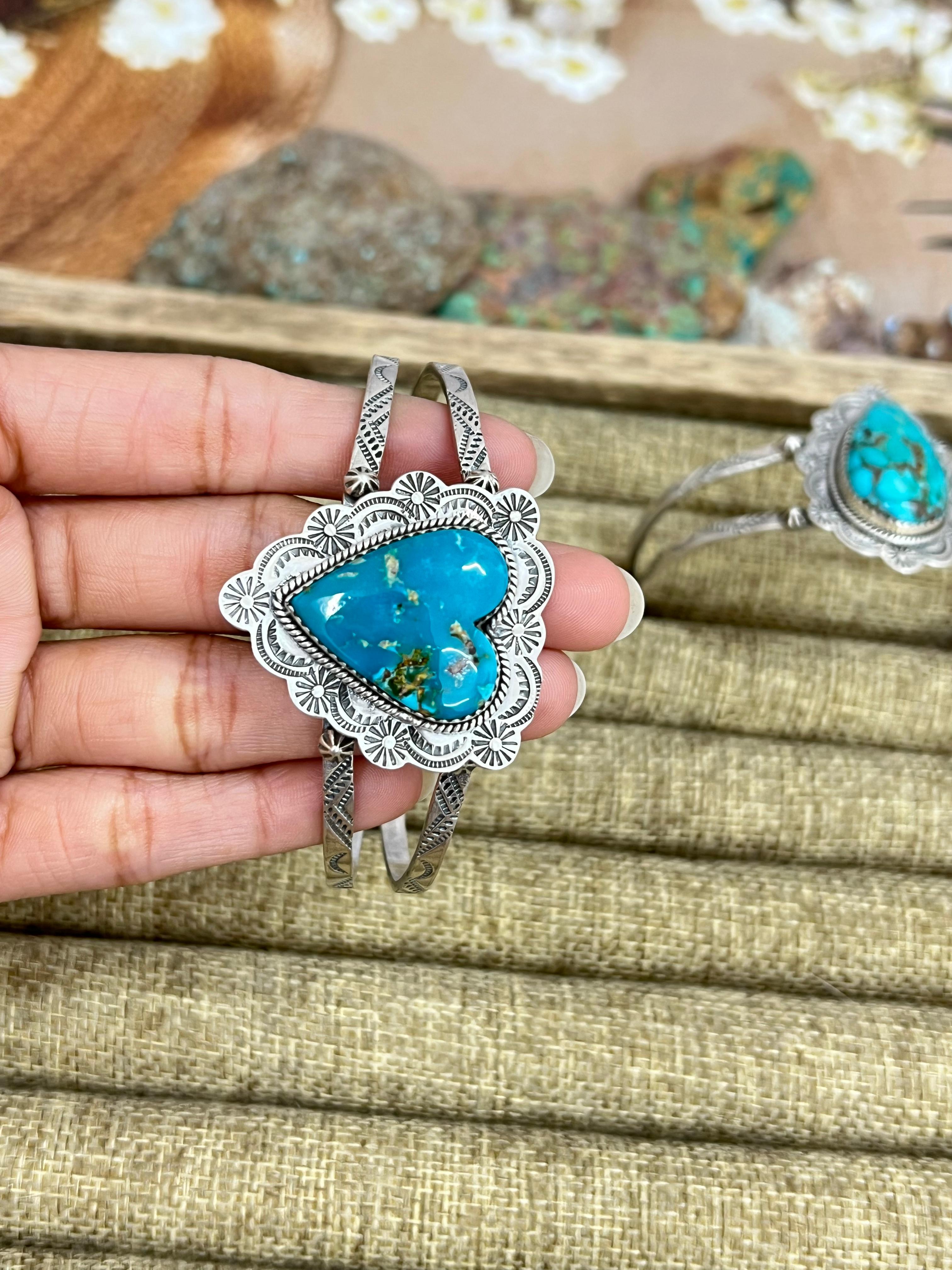 Handmade Sterling Silver Hardy Pit Cuff Bracelet, Signed Nizhoni