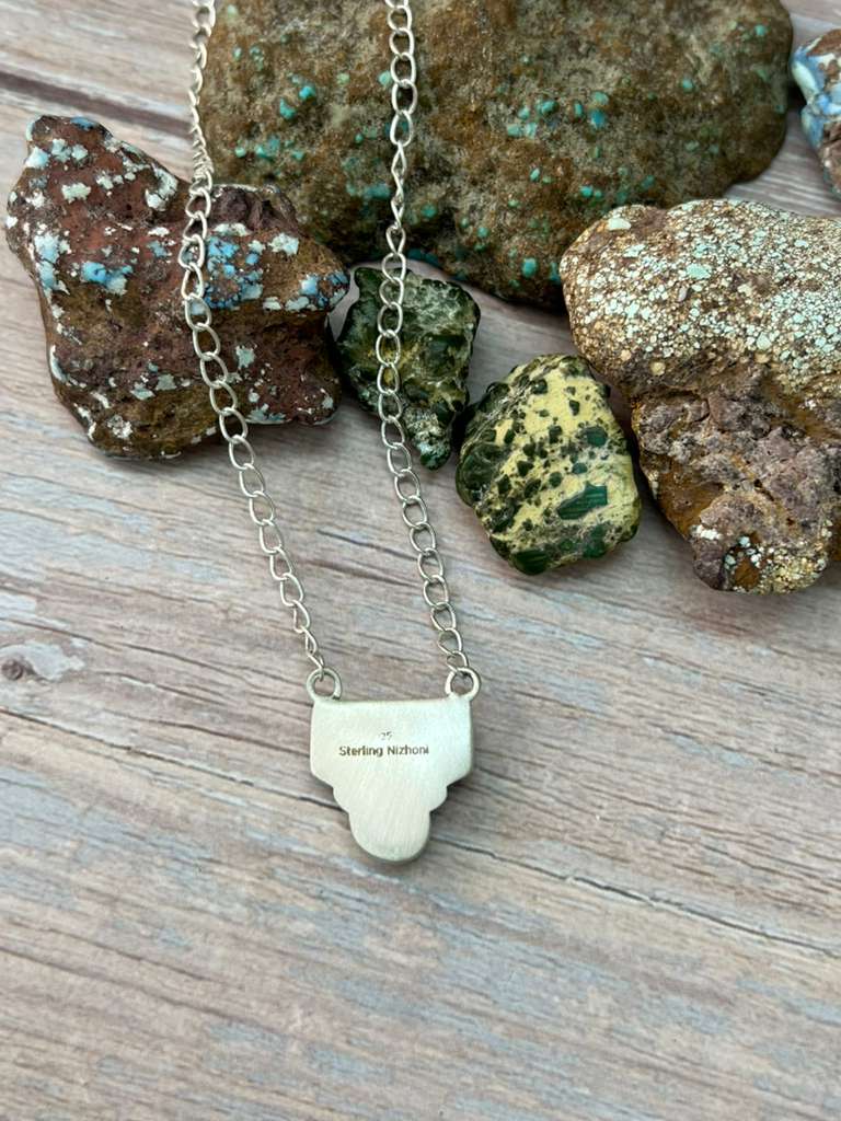 Handmade Sterling Silver Sonoran Mountain Turquoise Necklace "Signed Nizhoni" (4)