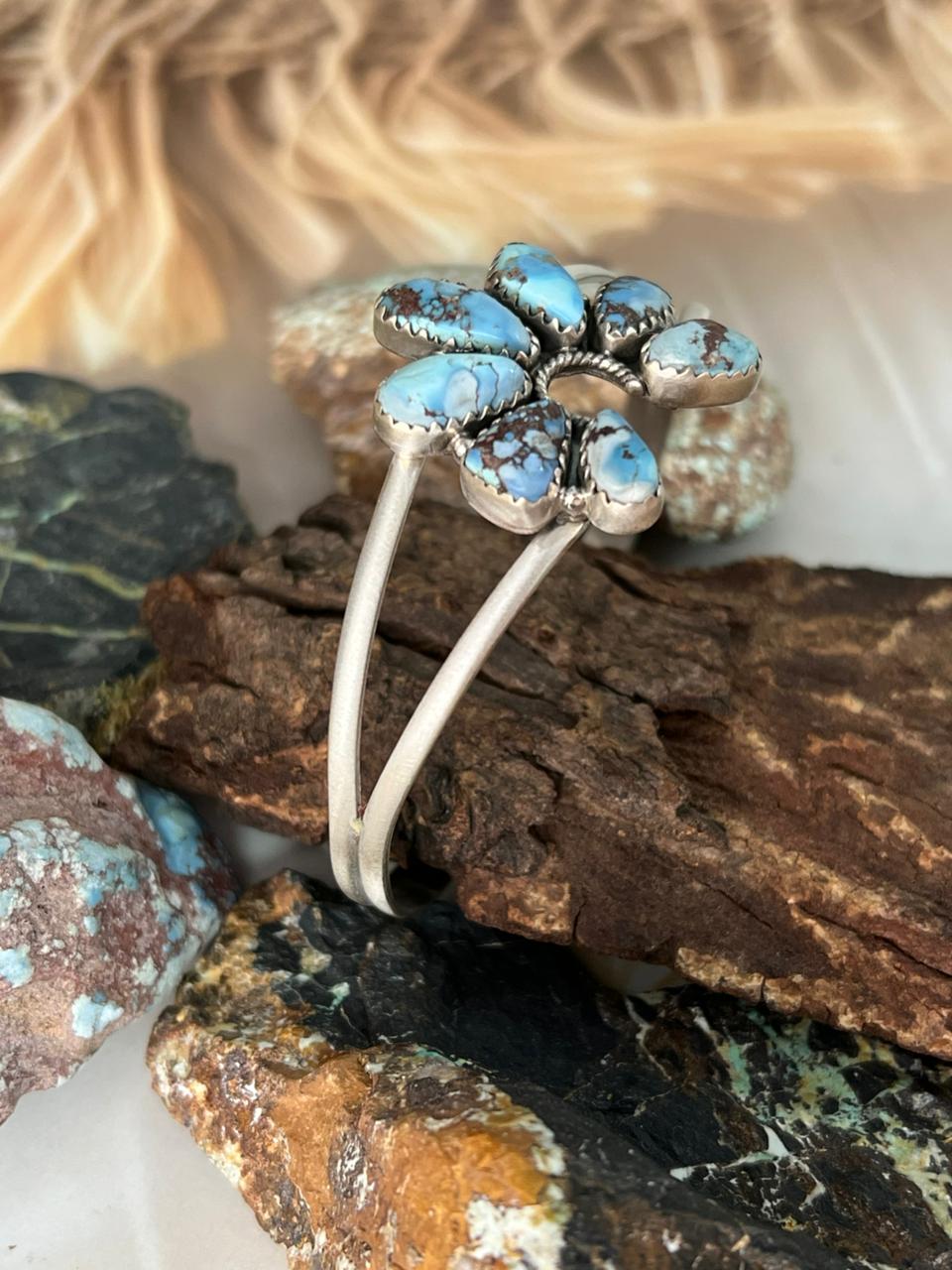 Handmade Sterling Silver Golden Hills Turquoise Bracelet "Signed Nizhoni"