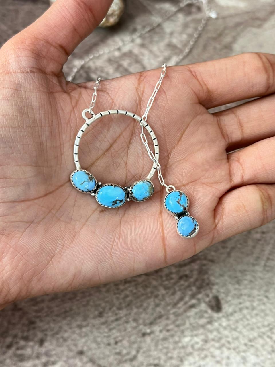 Handmade Sterling Silver Golden Hills Turquoise Necklace "Signed Nizhoni"