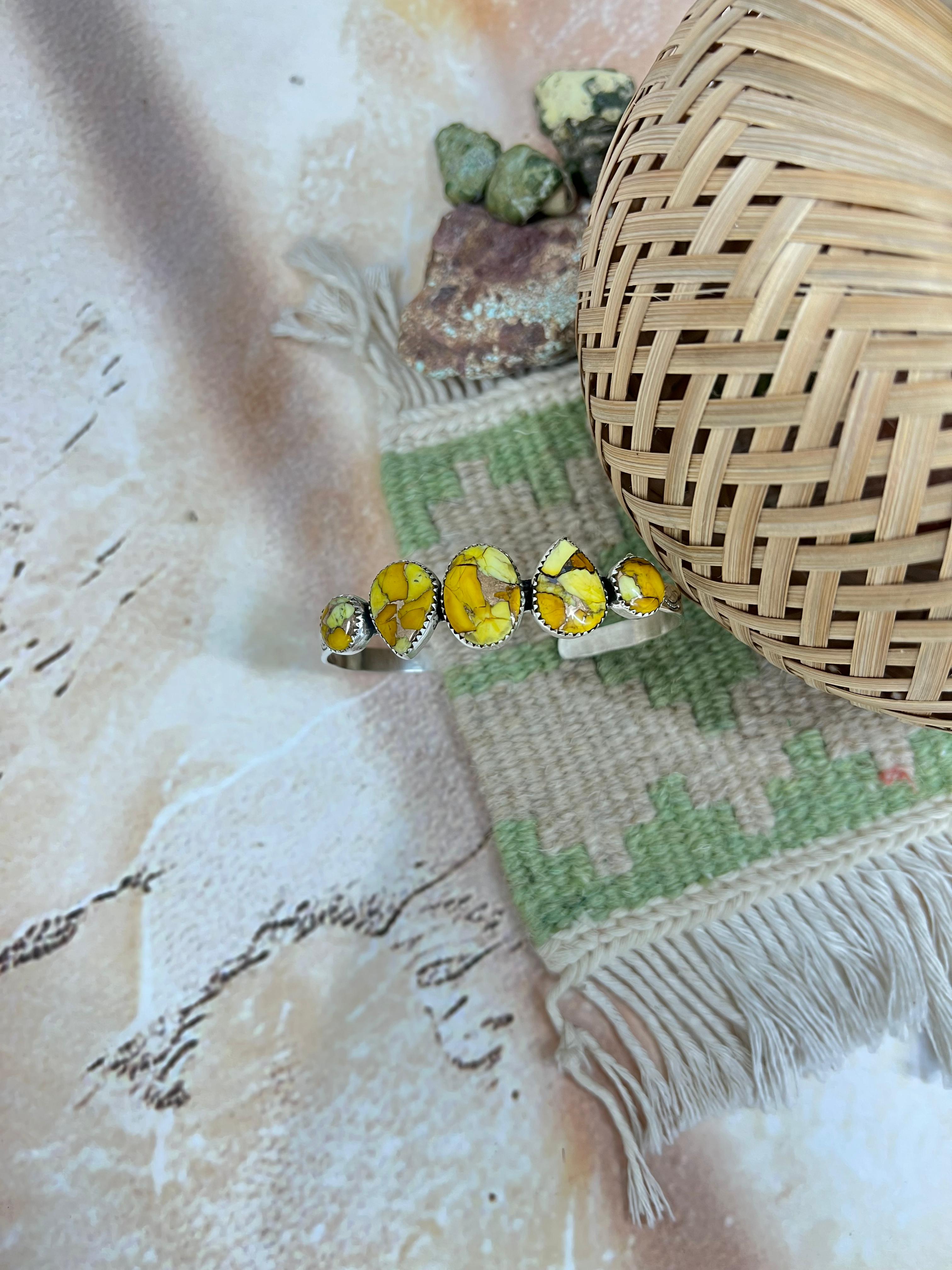 Handmade Sterling Silver Honey Dahlia Cuff Bracelet with Signed Nizhoni