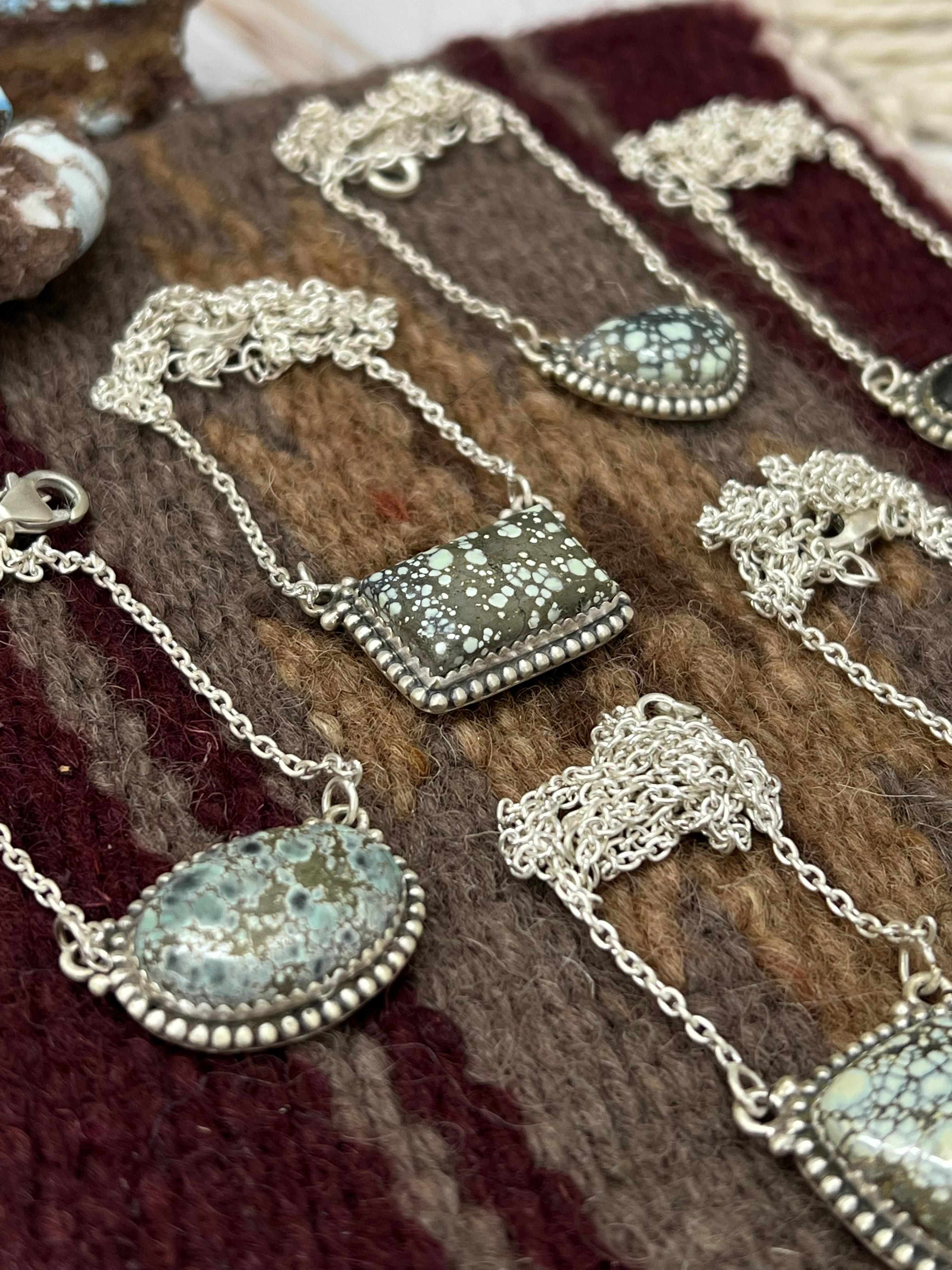 Handmade Sterling Silver Star Fox Variscite Necklace with Signed Nizhoni