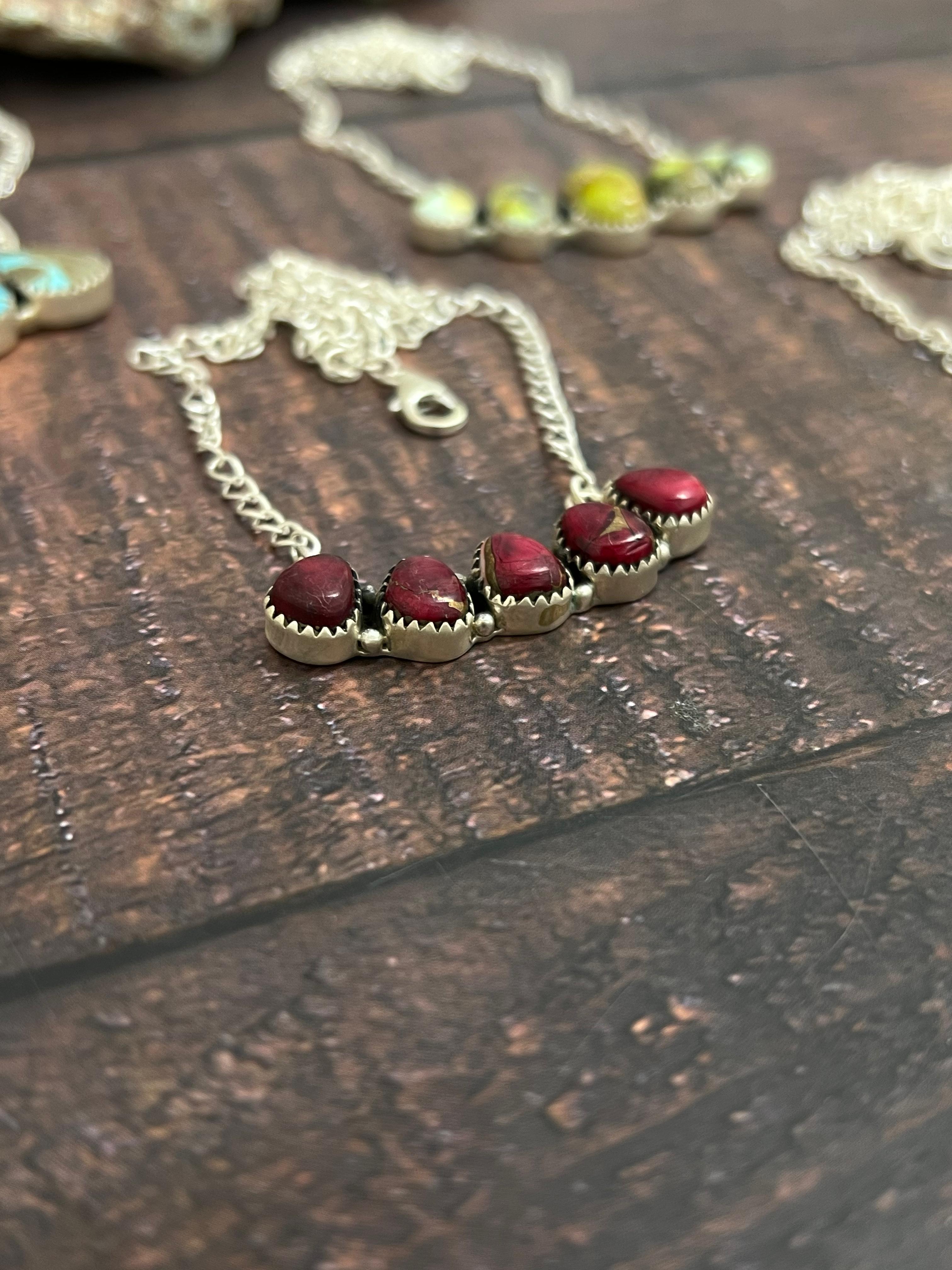 Handmade Sterling Silver Multistone Necklace with Signed Nizhoni