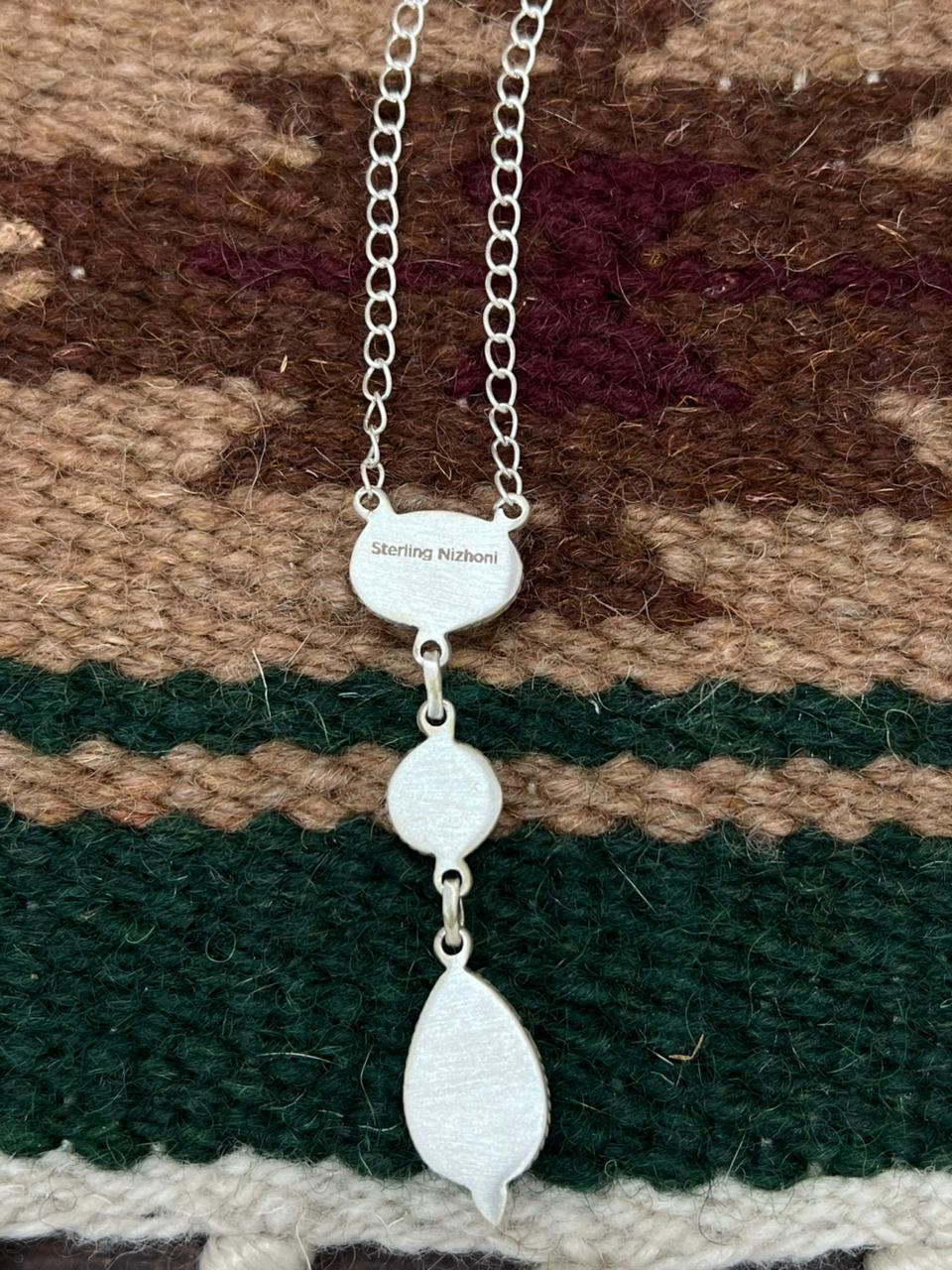 Handmade Sterling Silver Emerald Valley Turquoise Necklace "Signed Nizhoni"