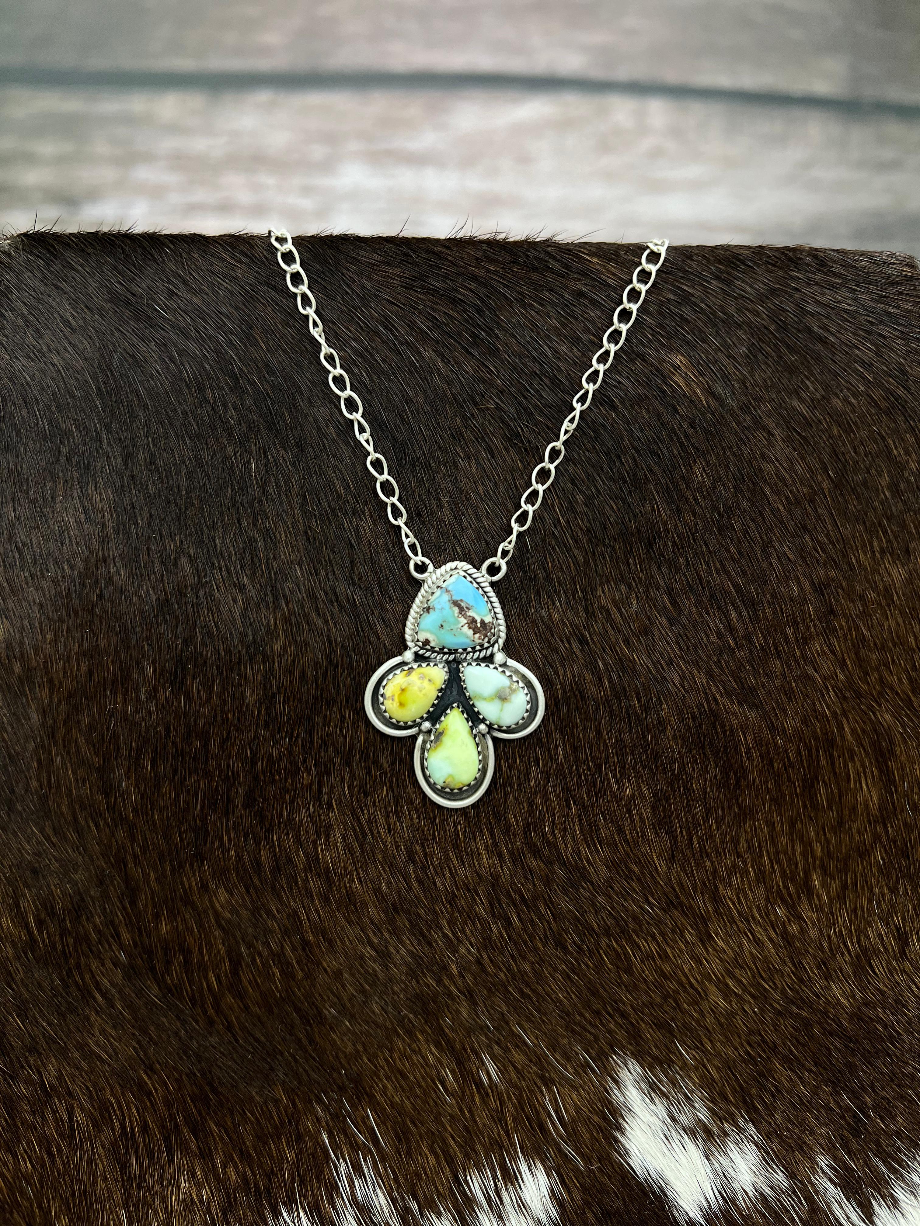 Handmade Sterling Silver Palomino, Golden Hills Turquoise Necklace with Signed Nizhoni