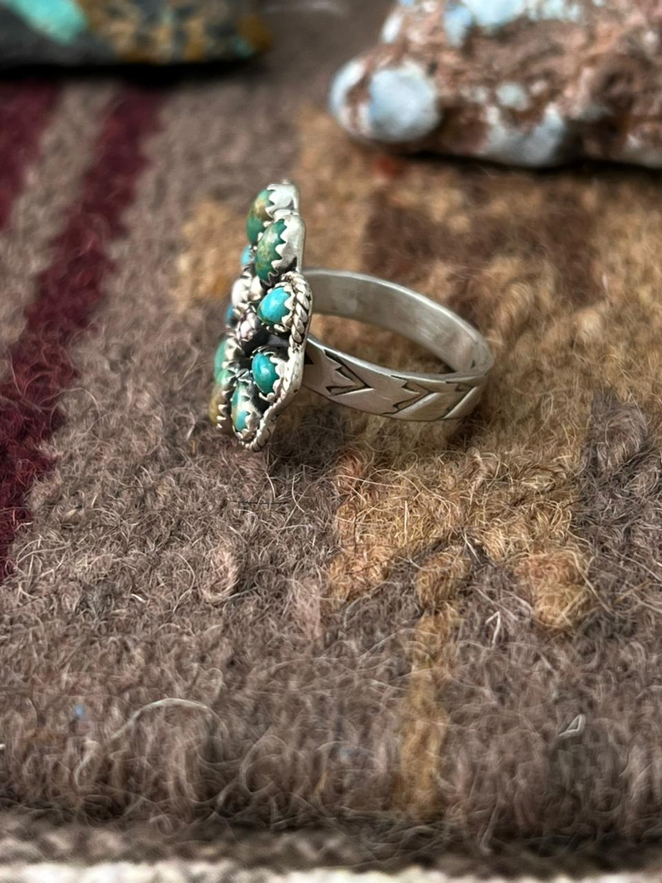 Handmade Sterling Silver Kingman Turquoise with Wildhorse Magnesite Adjustable Ring "Signed Nizhoni"