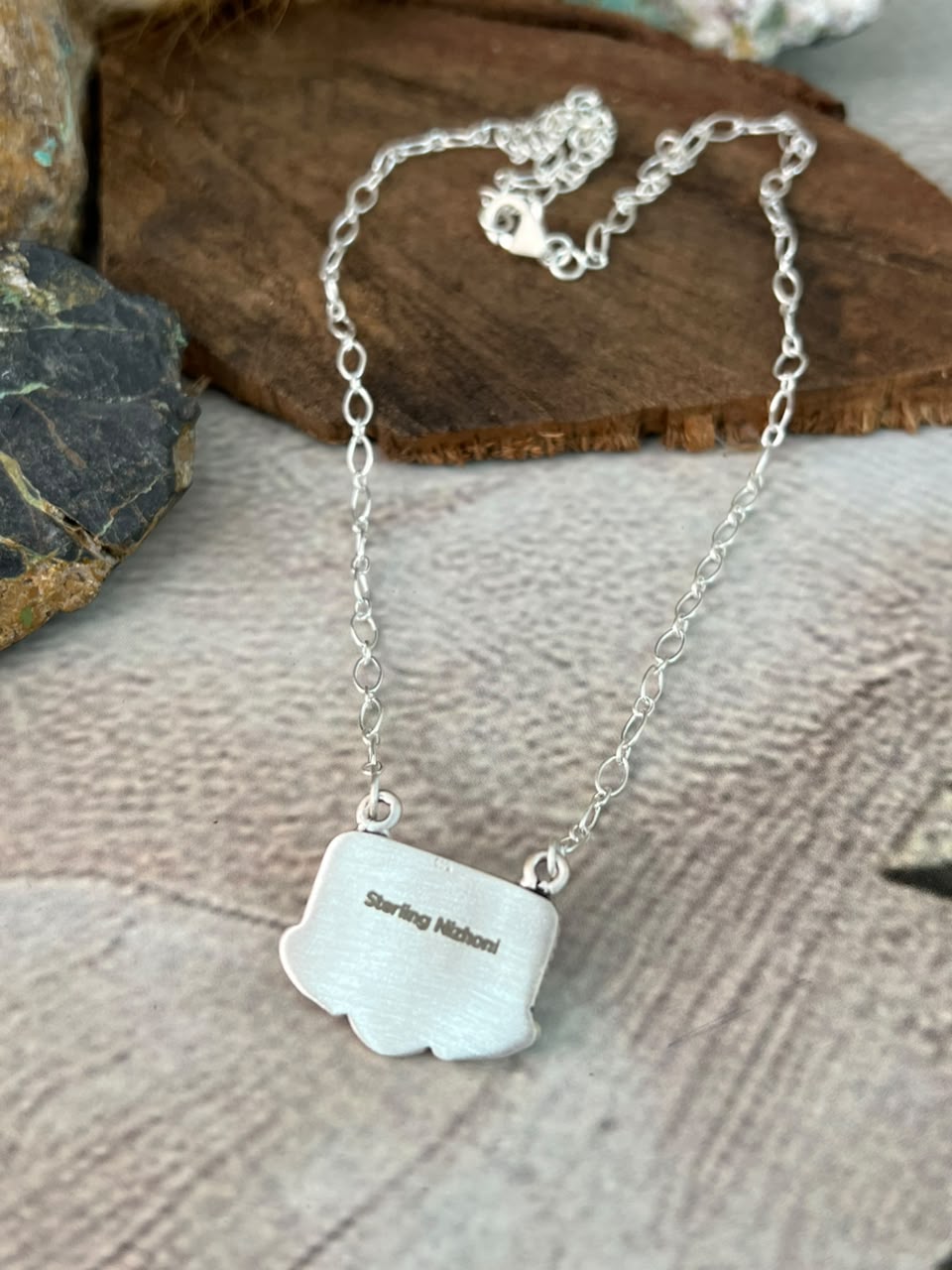 Handmade Sterling Silver Orange Mojave Necklace Signed Nizhoni