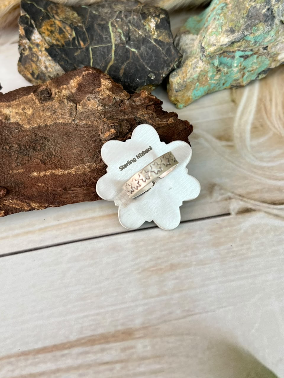 Handmade Sterling Silver Cripple Creek Turquoise Adjustable Ring Signed Nizhoni