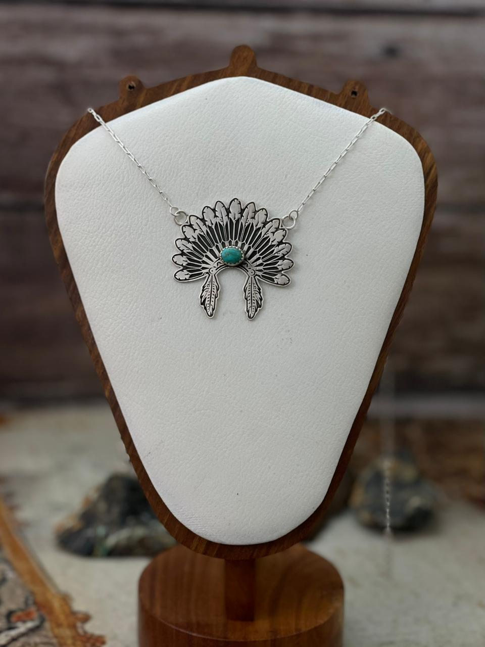 Handmade Sterling Silver Kingman Turquoise Necklace "Signed Nizhoni"