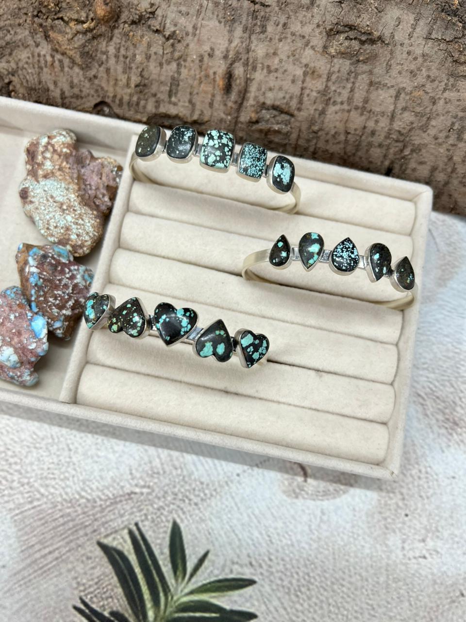 Handmade Sterling Silver Lander Turquoise Cuff Bracelet with Signed Nizhoni