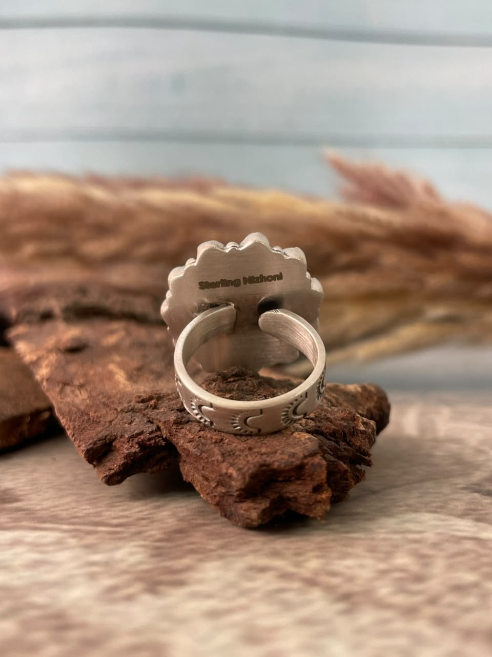 Handmade Sterling Silver Kingman Turquoise Adjustable Ring Signed Nizhoni