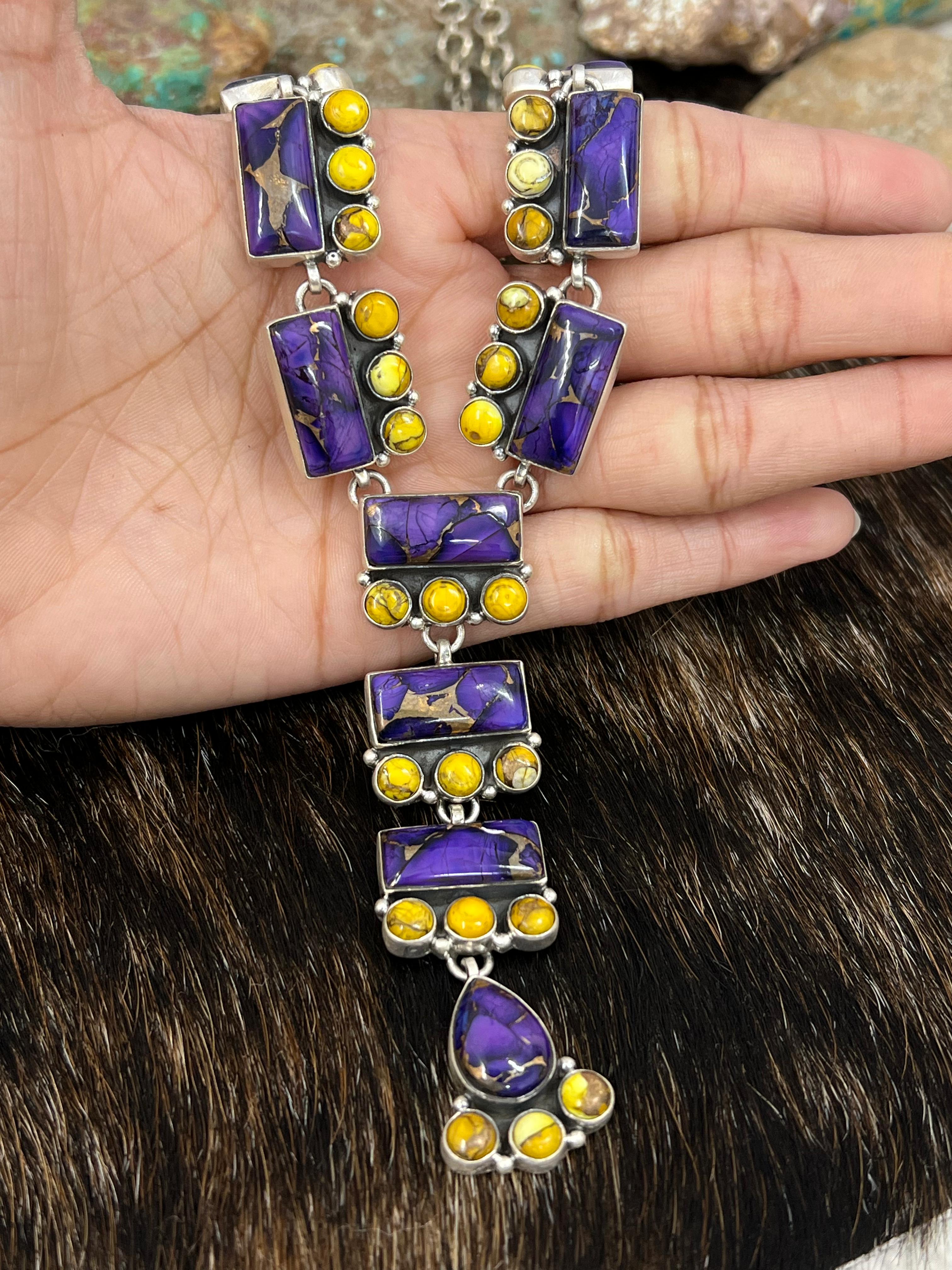 Handmade Sterling Silver Grape Dahlia, Honey Dahlia Necklace with Signed Nizhoni