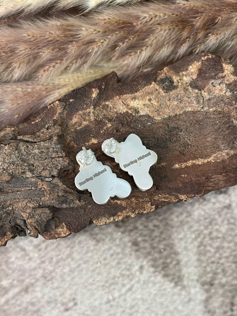 Handmade Sterling Silver Number 8 Turquoise Collection: Post Studs Earrings Signed Nizhoni