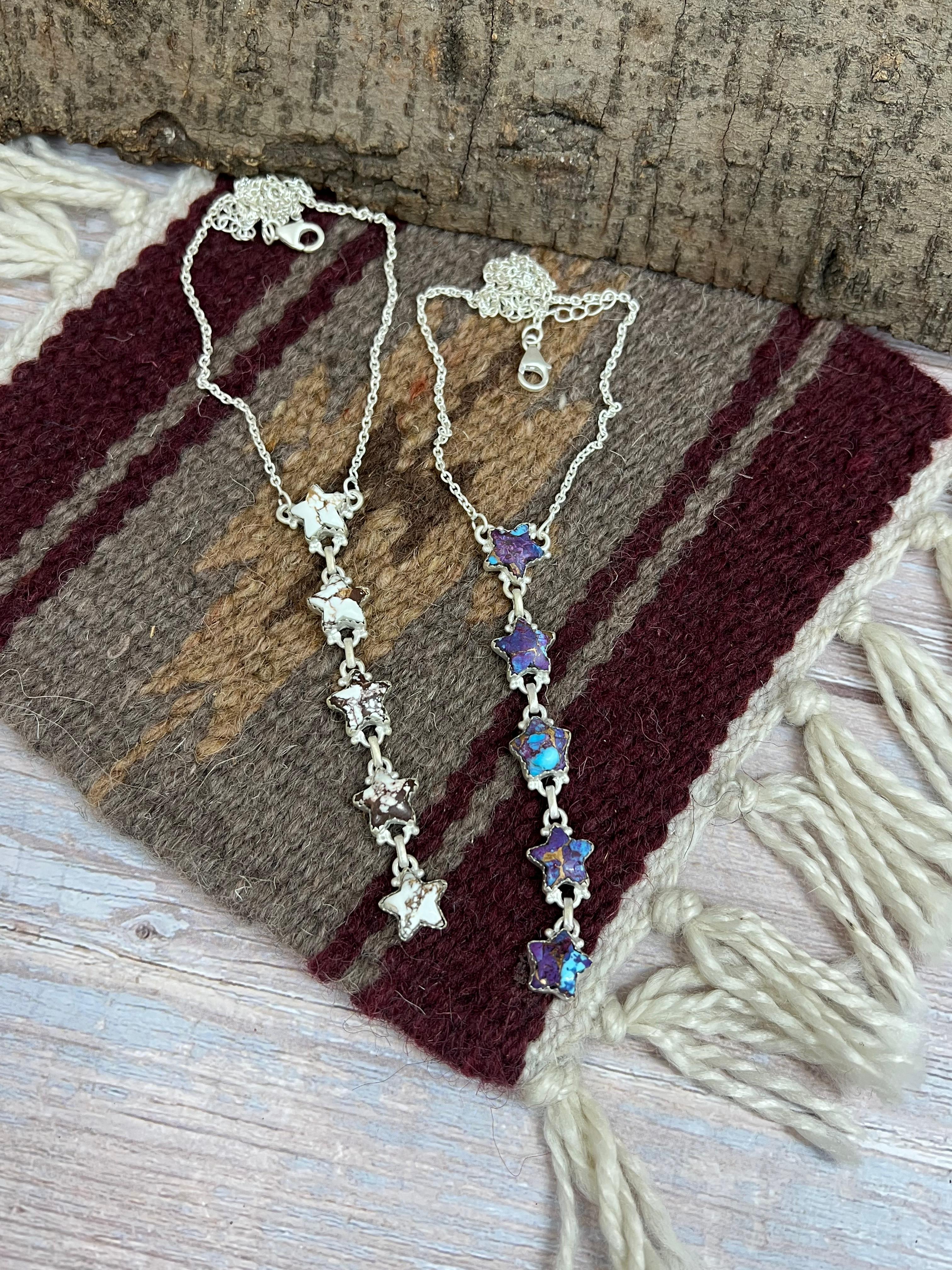 Handmade Sterling Silver Purple Copper Turquoise, Wild Horse Necklace with Signed Nizhoni