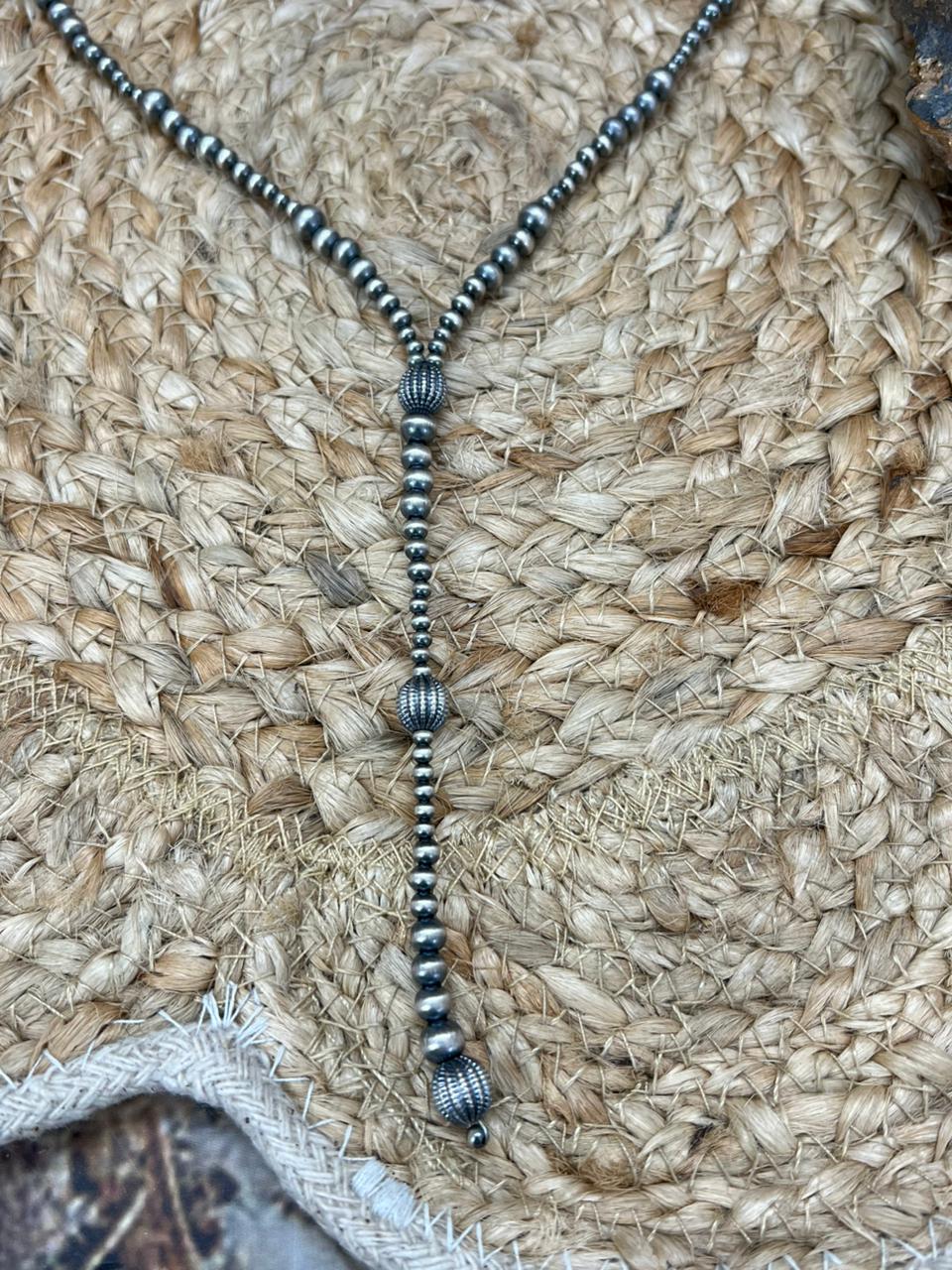 Handmade Sterling Silver Beaded 'Y' Shape Necklace "Signed Nizhoni"