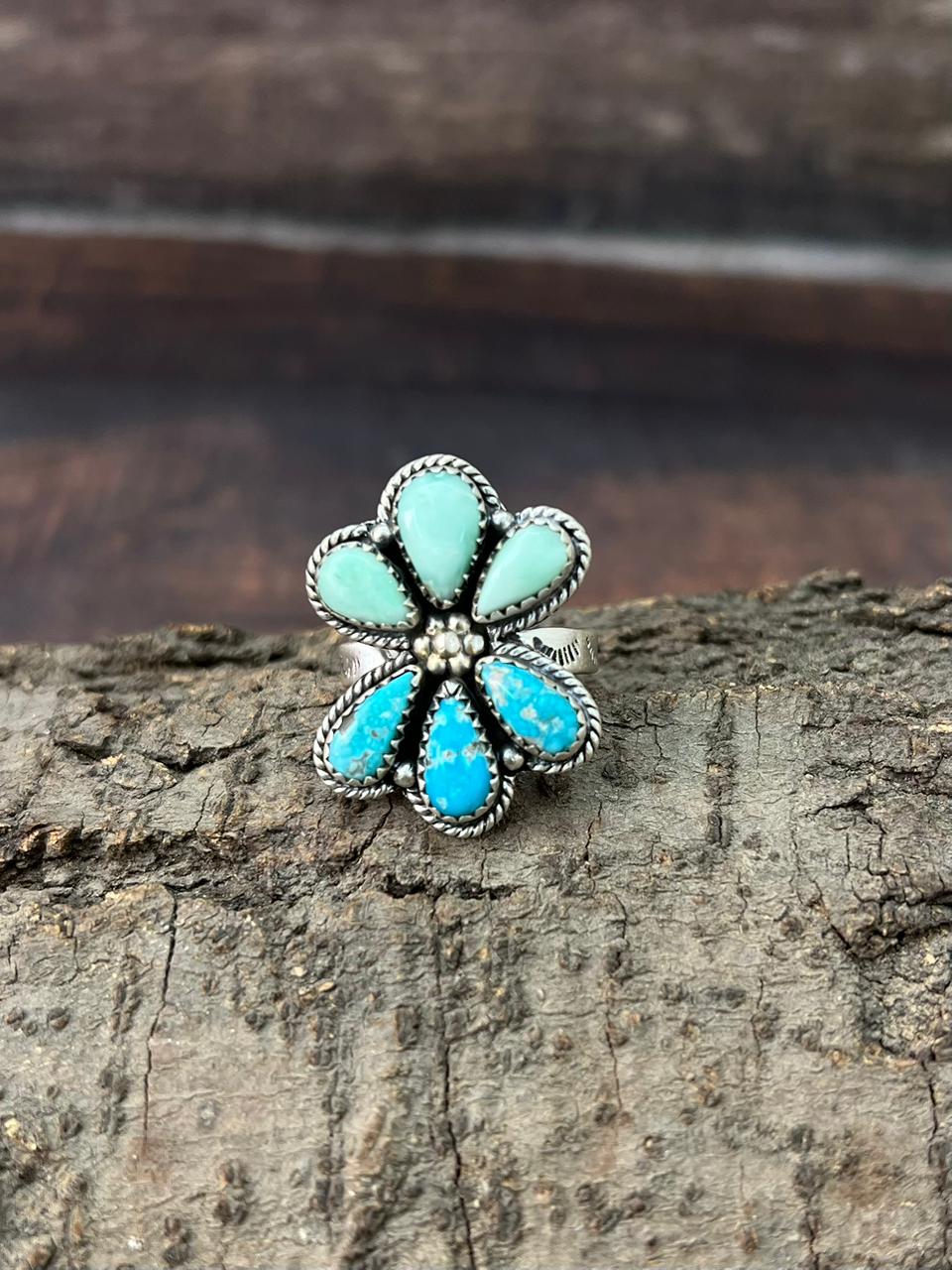 Handmade Sterling Silver White Water with Paloma Adjustable Ring "Signed Nizhoni"