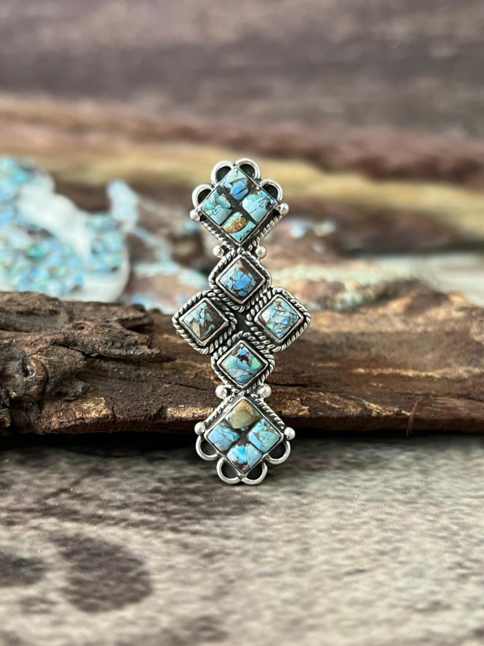 Handmade Sterling Silver 'Golden Hills Turquoise Cobble Collection' Adjustable Ring "Signed Nizhoni"