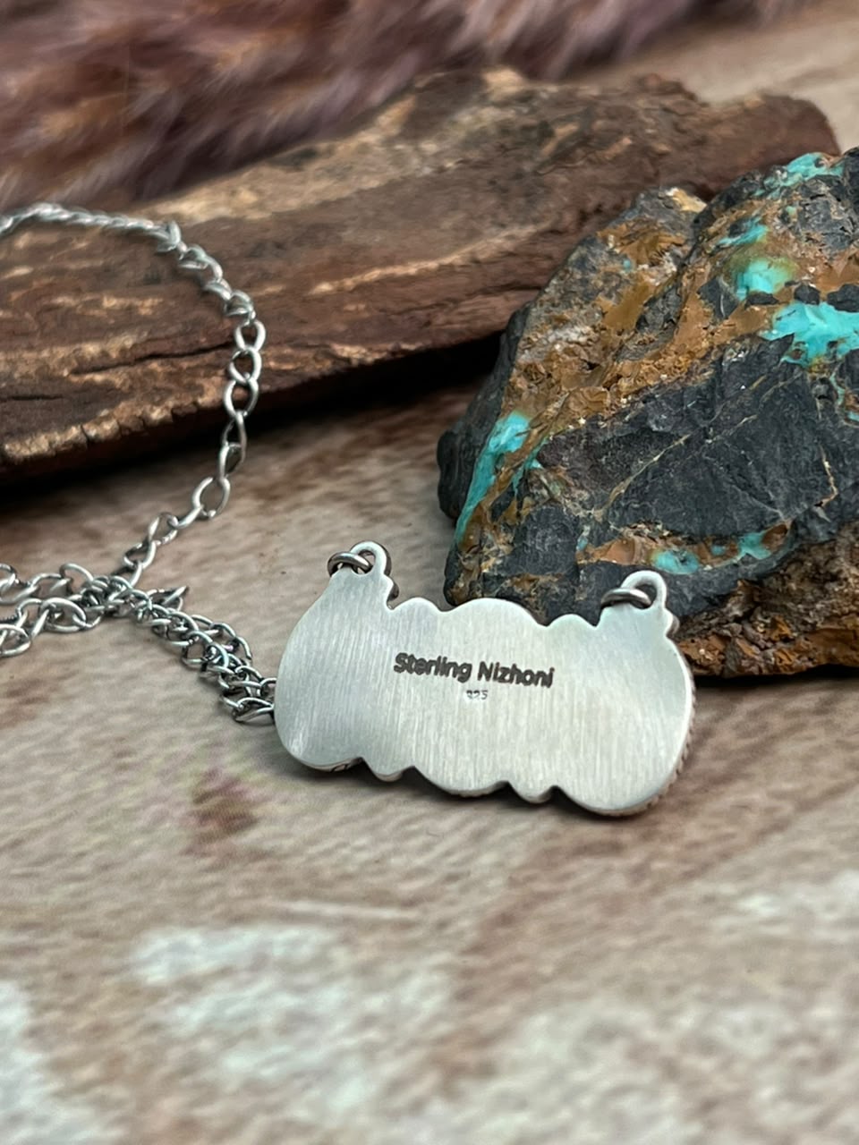 Handmade Sterling Silver Egyptian Turquoise Collection: Necklace Signed Nizhoni