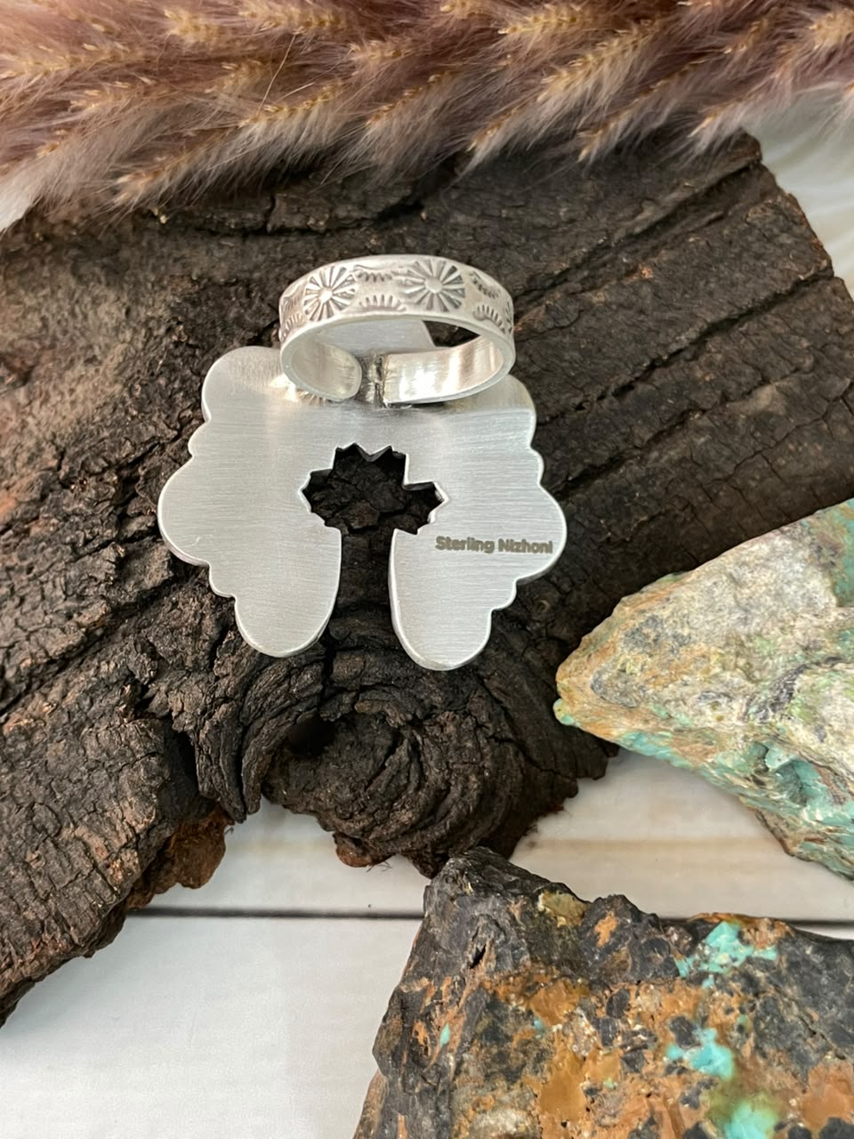 Handmade Sterling Silver Crimson Cowgirl Turquoise Collection: Naja Adjustable Ring Signed Nizhoni