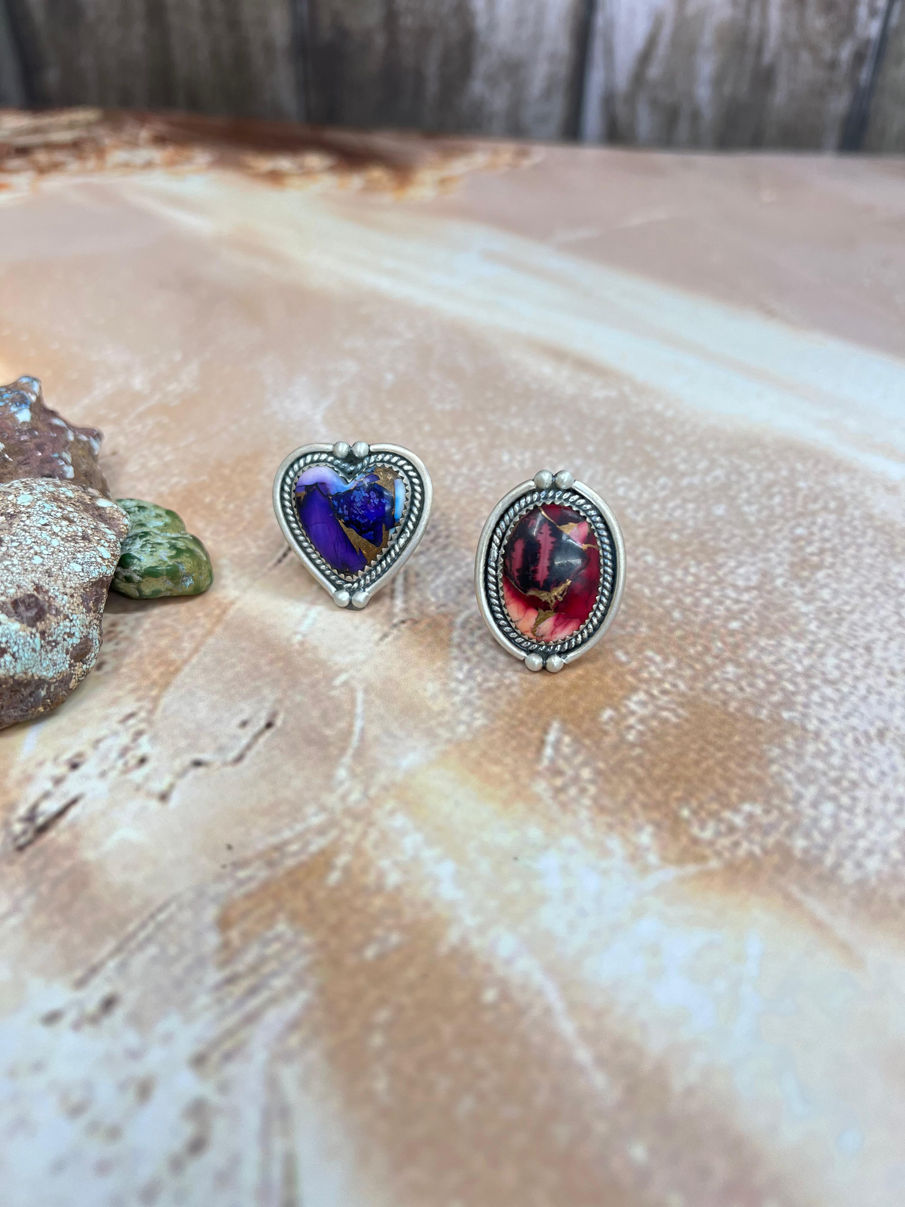 Handmade Sterling Silver Purple Ice Rose Dahlia with Dahlia Rose Adjustable Ring, Signed Nizhoni