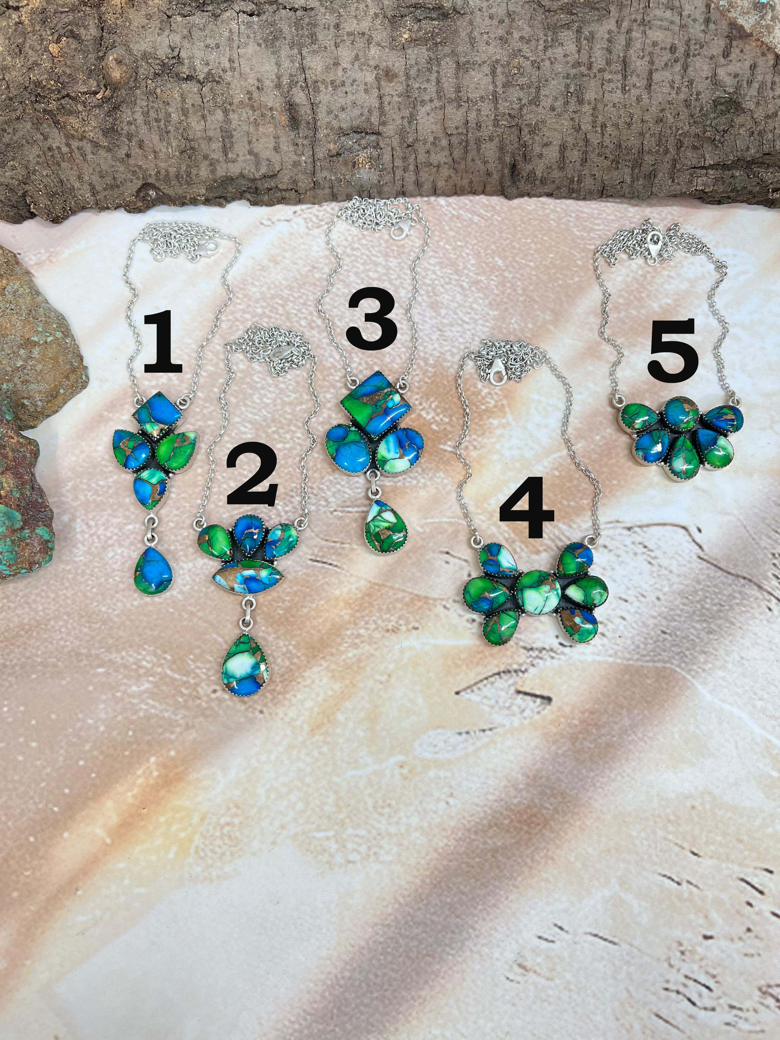 Handmade Sterling Silver Peacock Dahlia Necklace with Signed Nizhoni