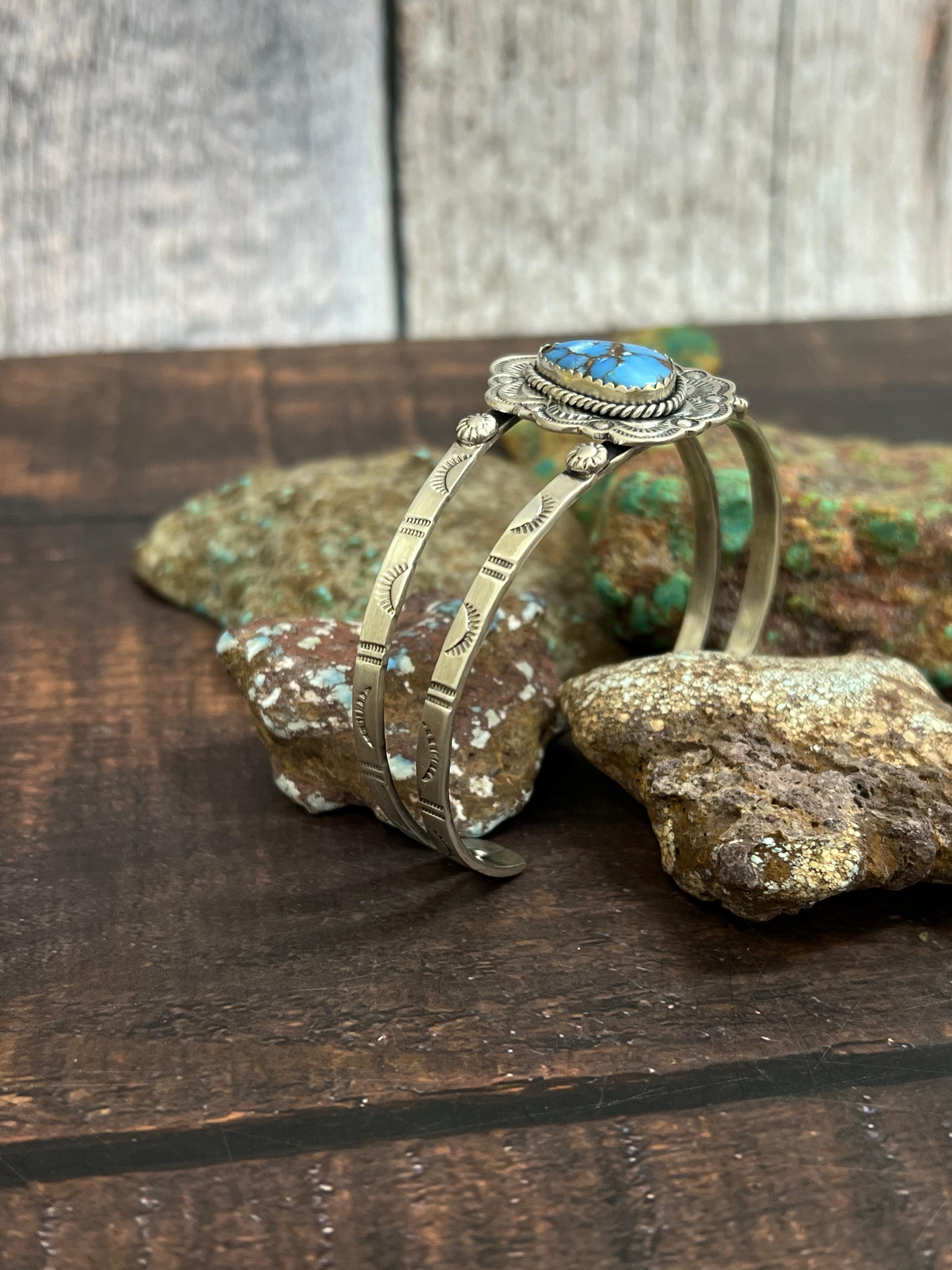 Handmade Sterling Silver Golden Hills Cuff Bracelet with Signed Nizhoni