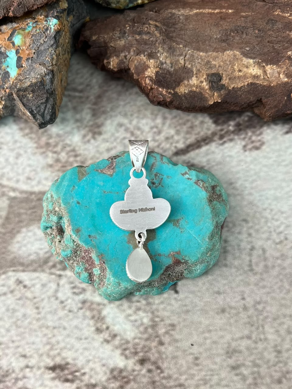 Handmade Sterling Silver Paloma Turquoise Pendant Signed Nizhoni