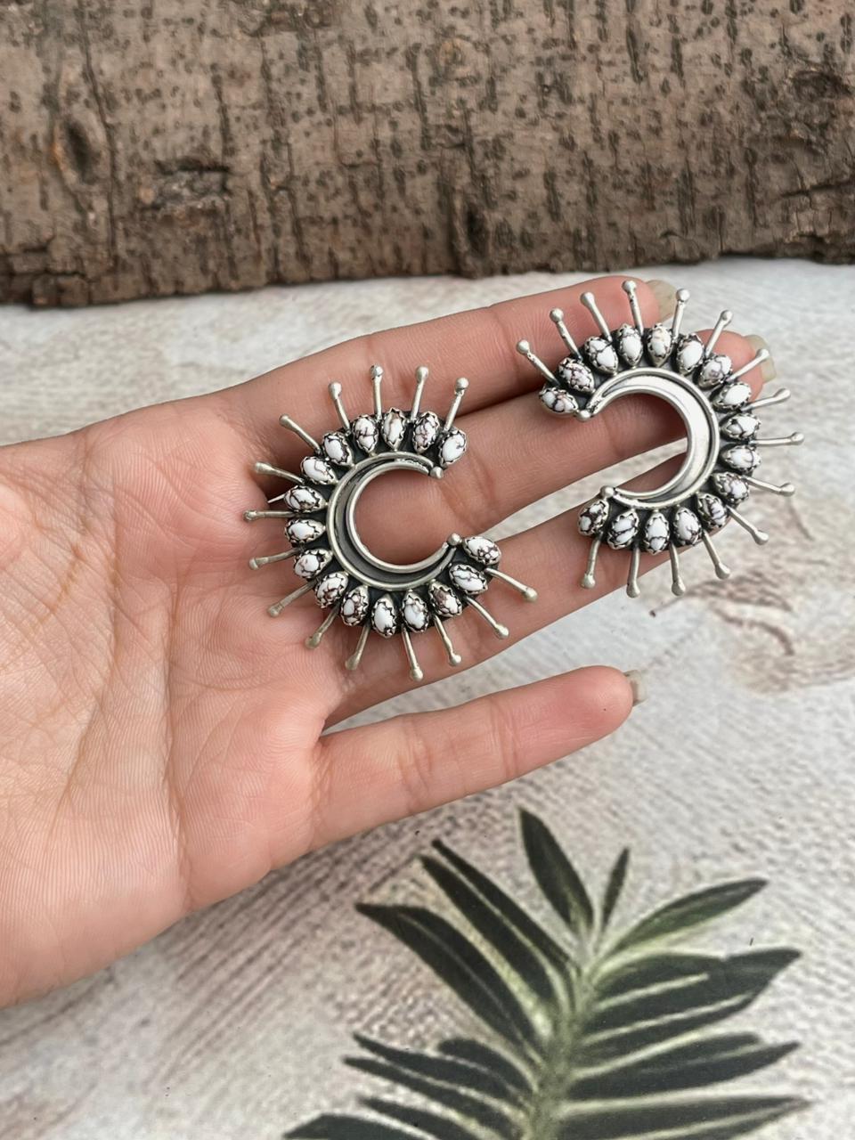 Handmade Sterling Silver Wildhorse Magnesite Post Studs Earrings "Signed Nizhoni"