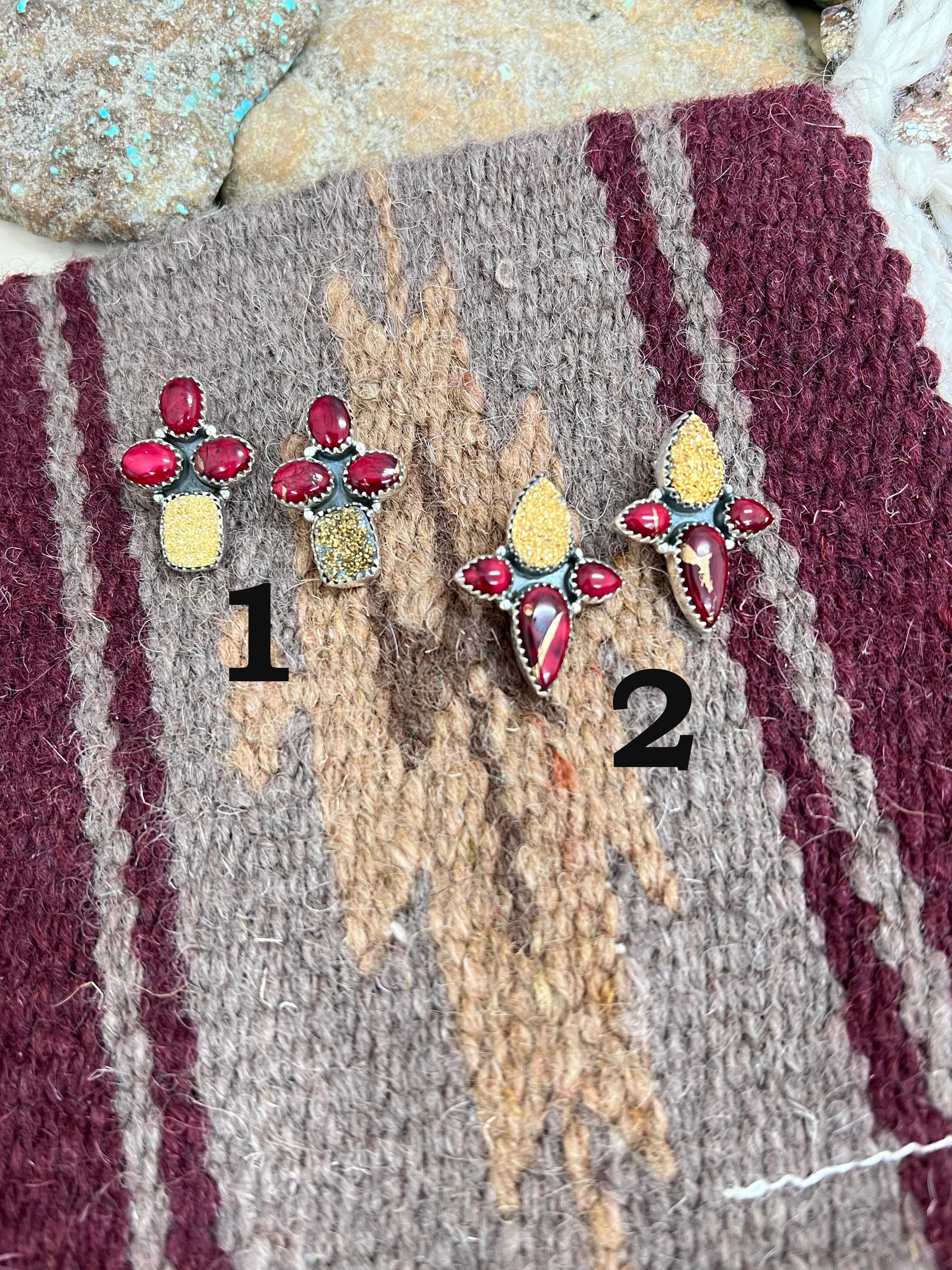 Handmade Sterling Silver Dahlia Rose with Druzy Studs, Signed Nizhoni