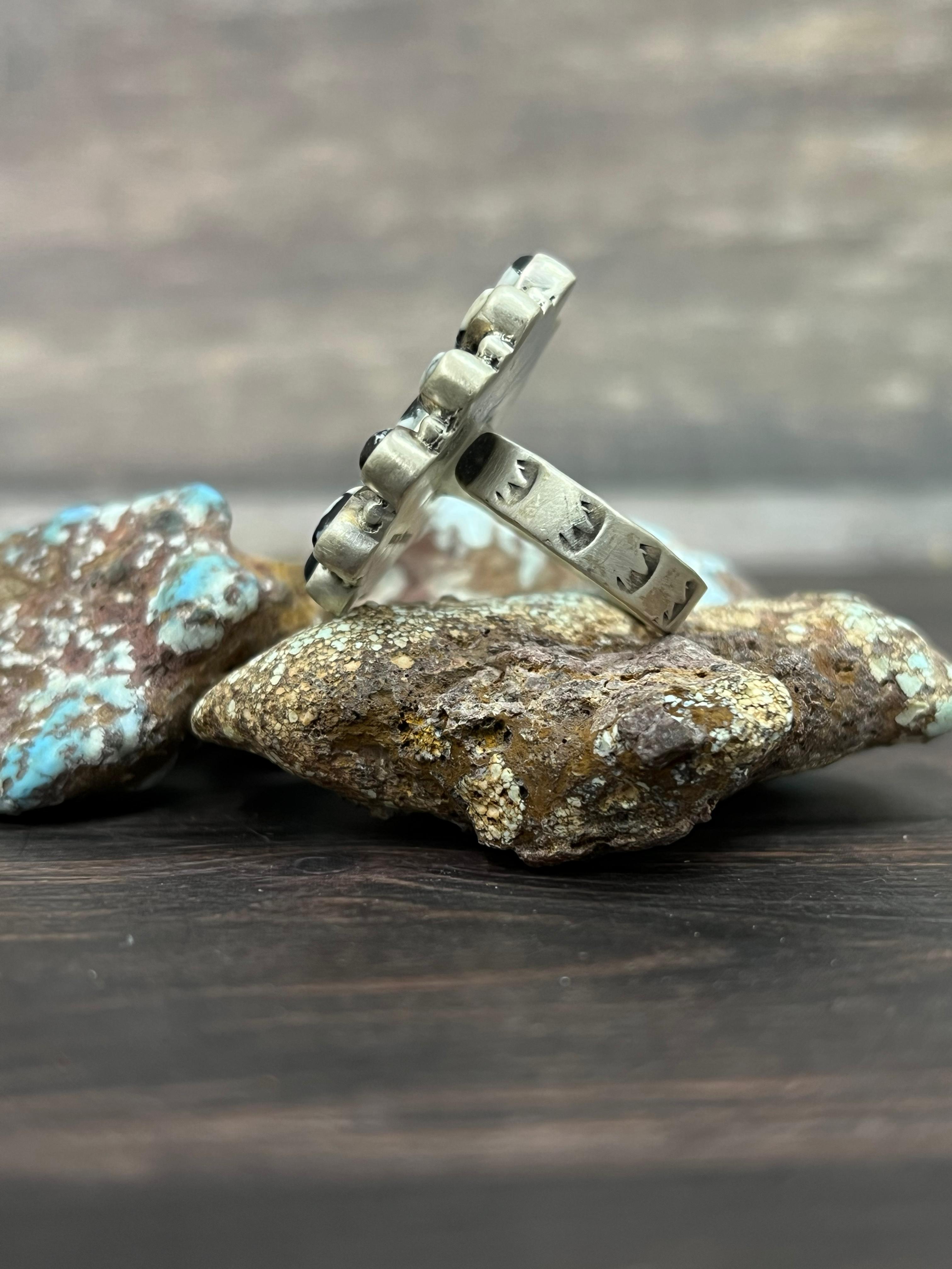 Handmade Sterling Silver White Buffalo Adjustable Ring With Signed Nizhoni