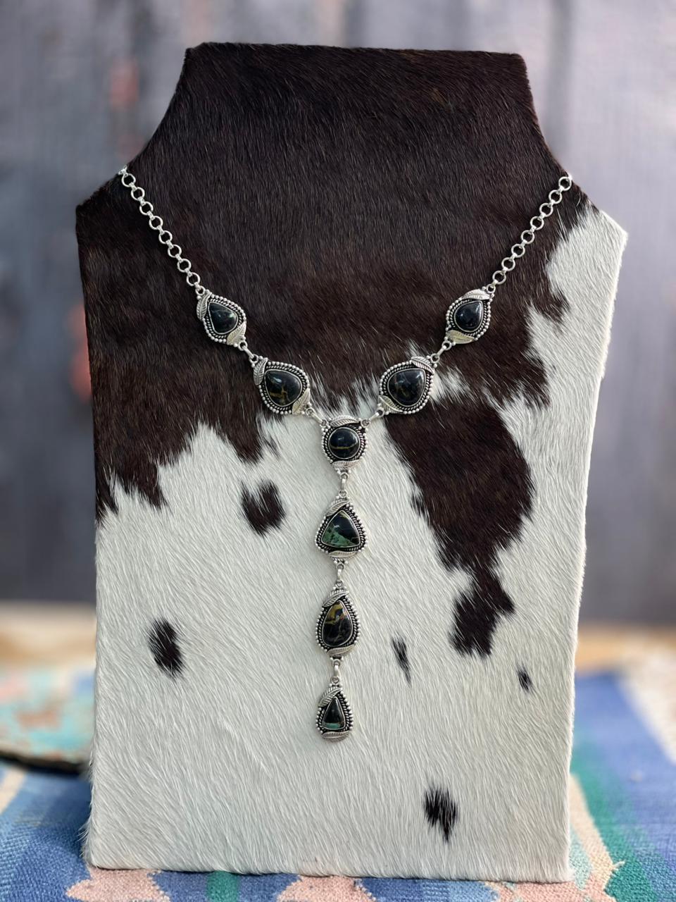 Handmade Sterling Silver Blackjack Turquoise Necklace "Signed Nizhoni"