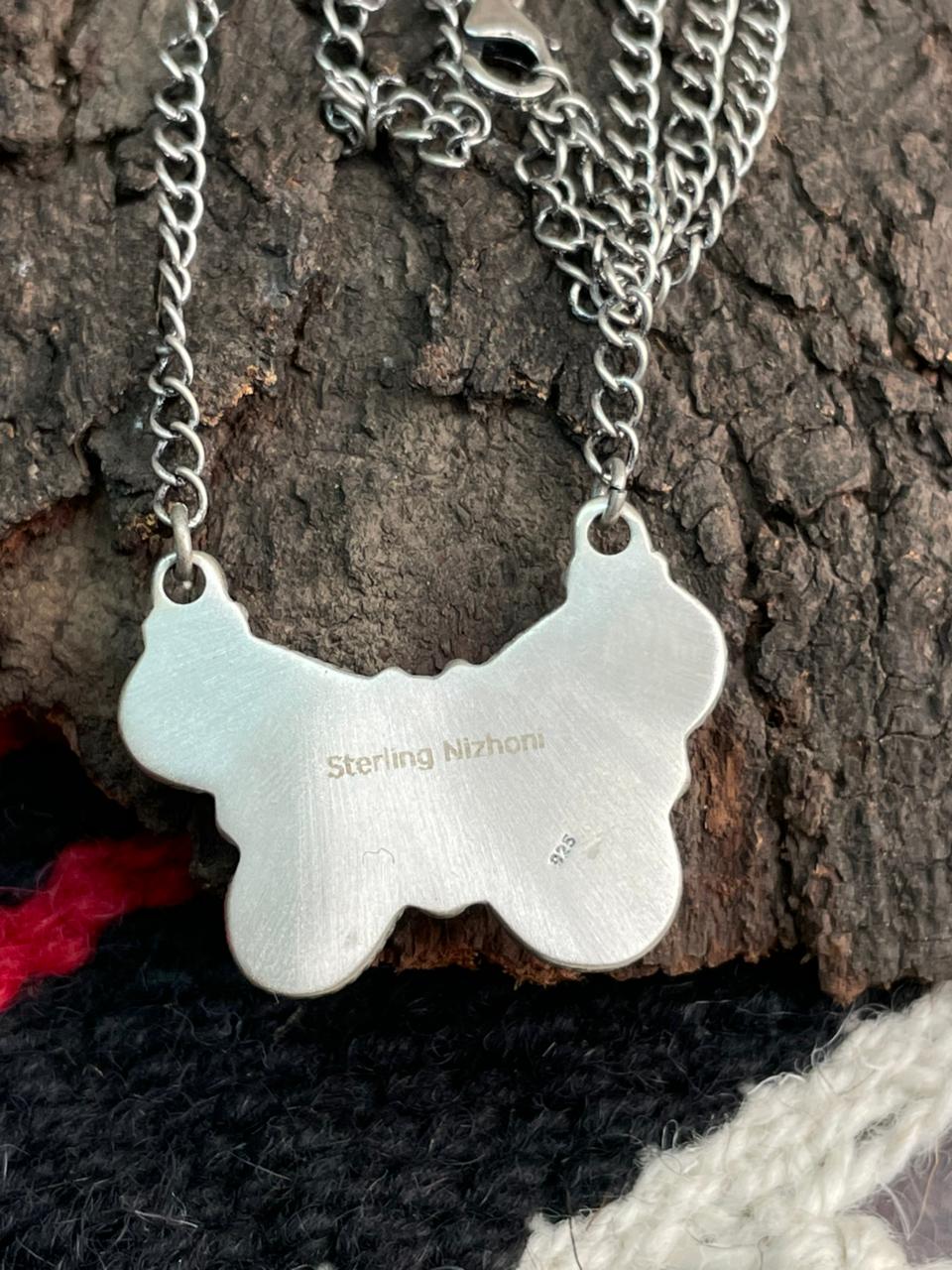 Handmade Sterling Silver White Water Turquoise Necklace "Signed Nizhoni"