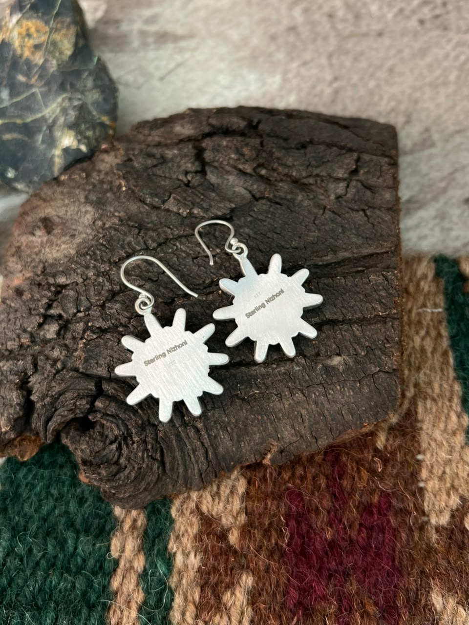 Handmade Sterling Silver Kingman Turquoise with White Buffalo Hook Dangle Earrings Signed Nizhoni