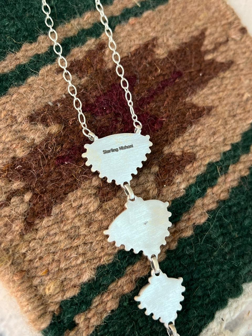 Handmade Sterling Silver Royston Ribbon Turquoise Drop Necklace Signed Nizhoni